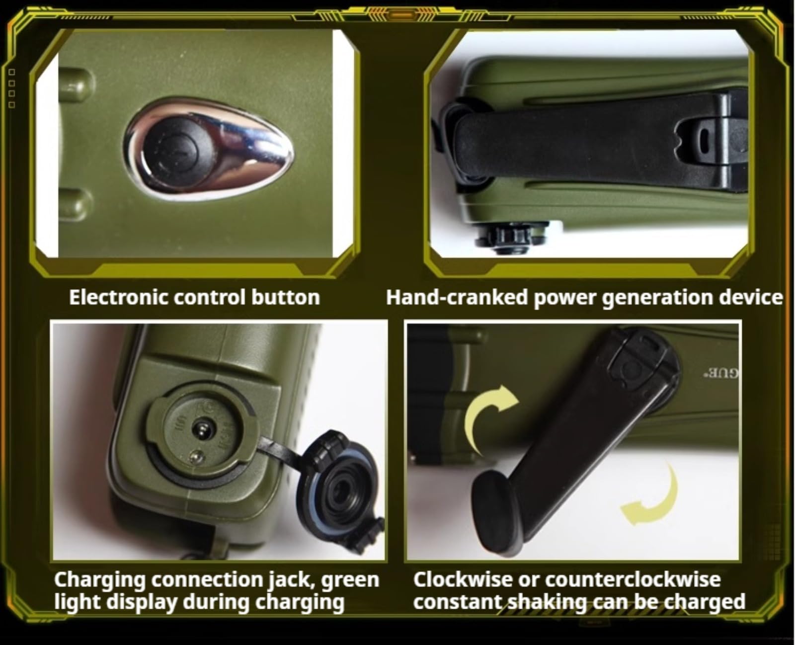 Torcia elettrica manuale manuale con luce commutabile, torcia elettrica dinamo ricaricabile tramite USB per uso domestico, torcia manuale impermeabile per esterni con manovella