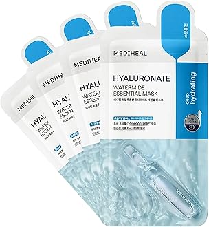 Mediheal Best Korean Hyaluronate Watermide Essential Face Mask - Hydrating and Moisturizing Sheet Masks With Hyalu Active 3x For All Skin Types (4 Count)