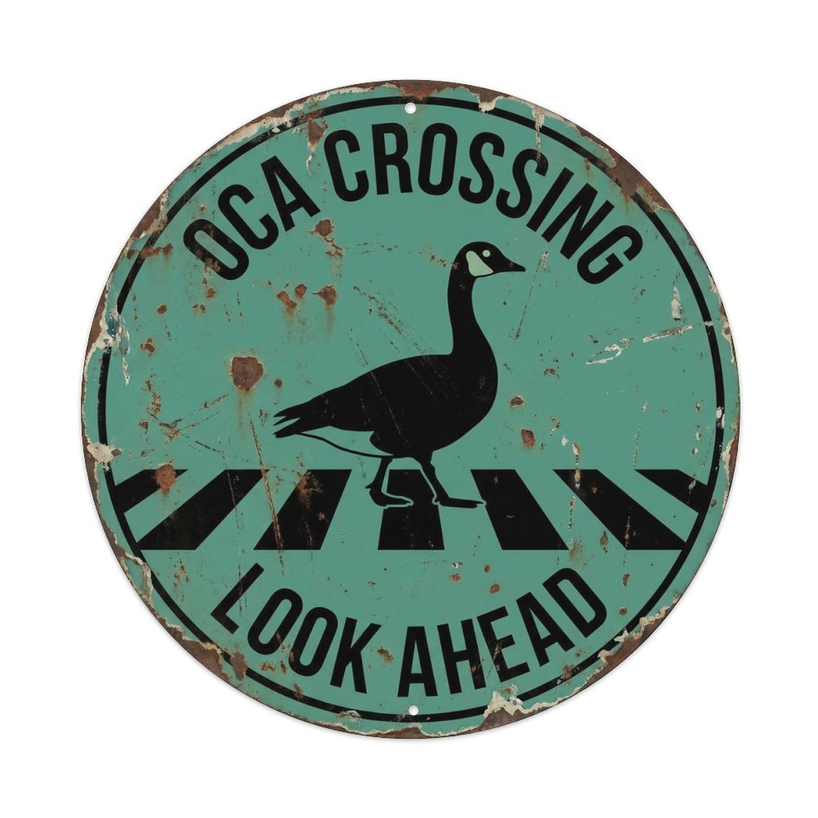 Metal Tin Sign Oca Crossing Look Ahead Antique
