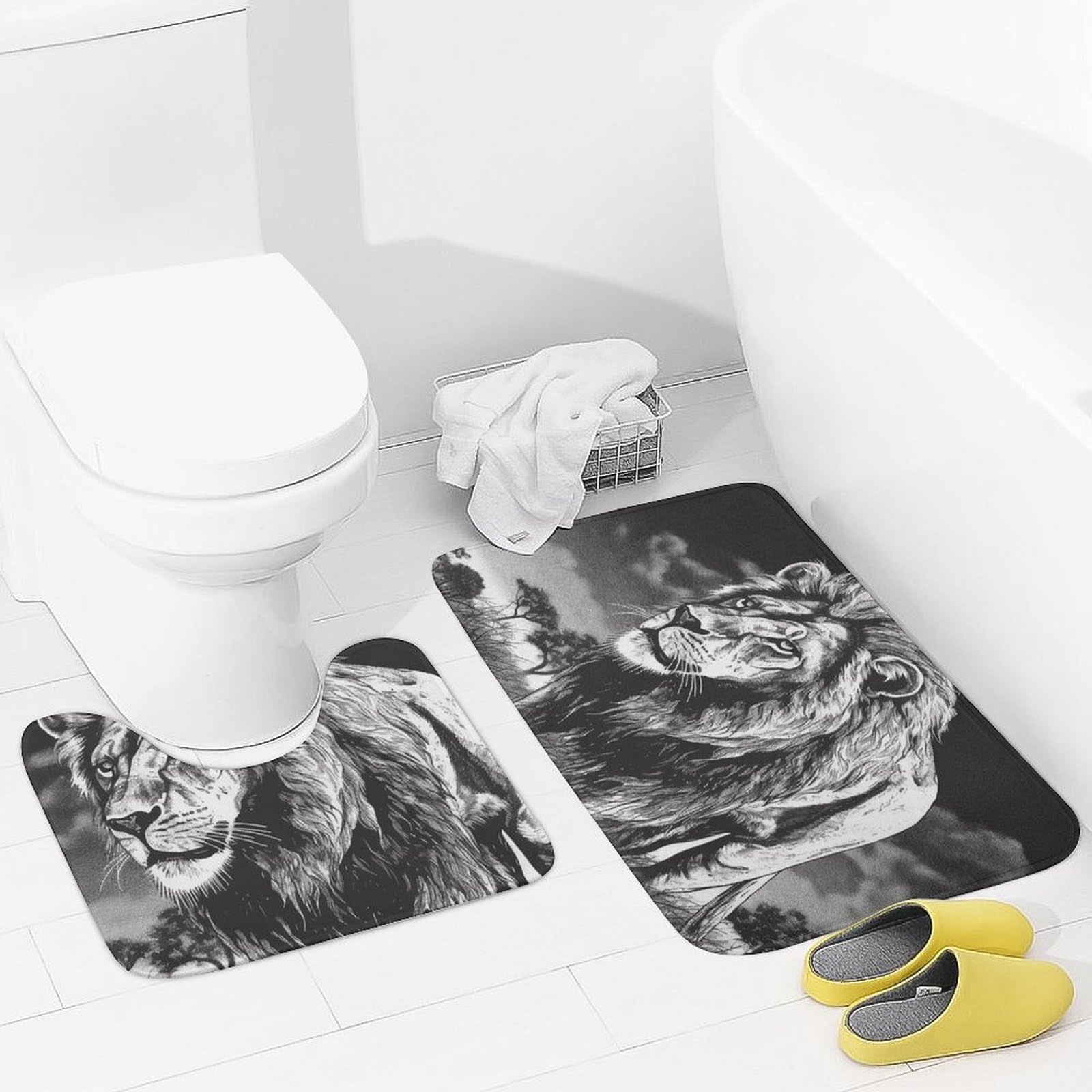 Tapis de bain absorbant microfibre et tapis de toilette antidérapant U motif lion design