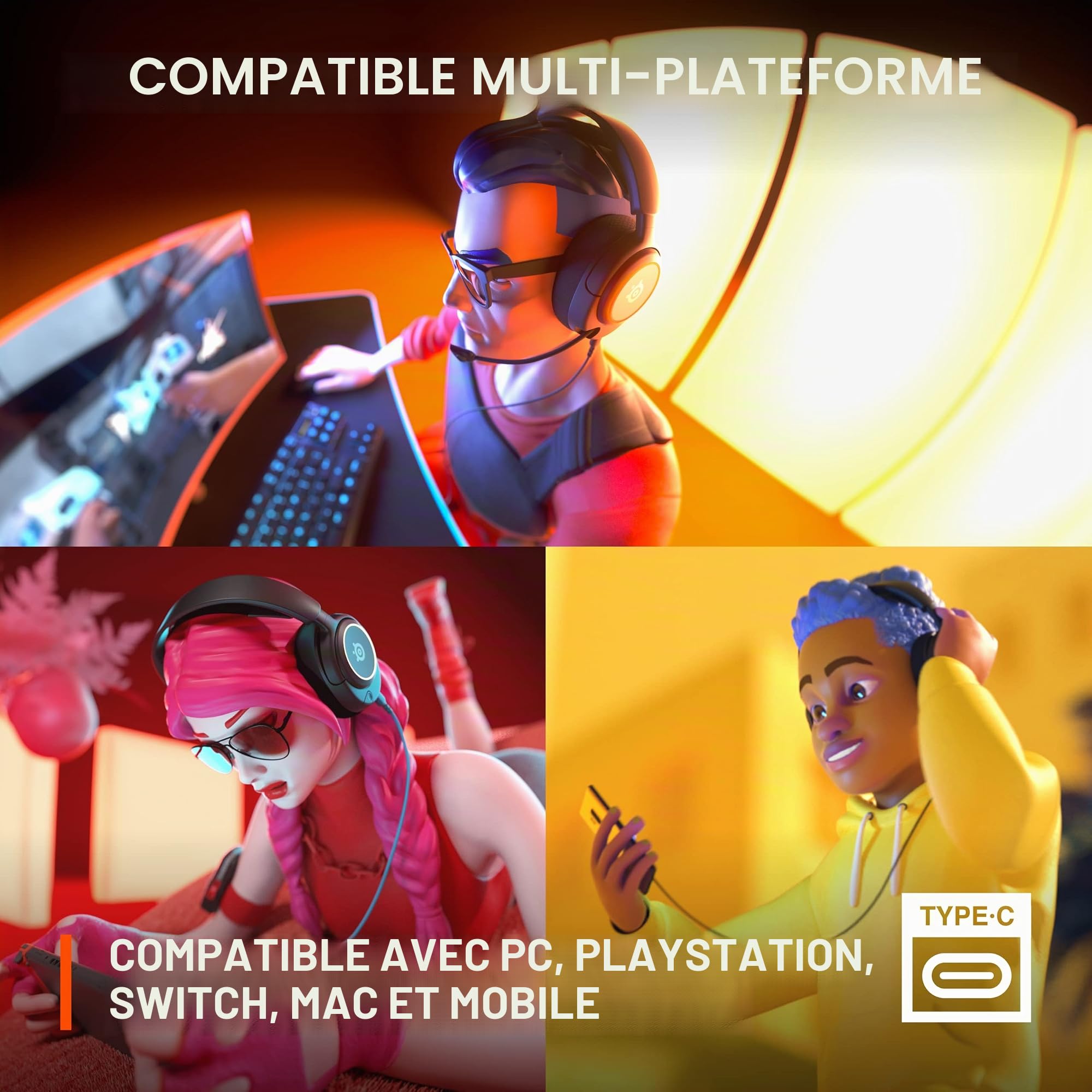 SteelSeries Arctis Nova 3 Casque de Jeu Multi-Plateforme – Signature Arctis Sound – ClearCast Gen 2 Mic – PC, PS5/PS4, Xbox Series X|S, Switch, Mobile, Noir