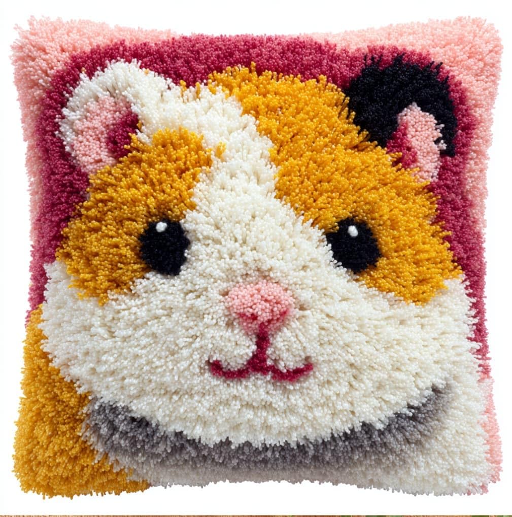 Taxpy DIY Latch Hook Pillow Kit Pre-Printed Hook and Latch Rug Kits Hamster 17X17 Inch.Cross-Stitch Embroidery Cushion Cover for Home Sofa Decoration