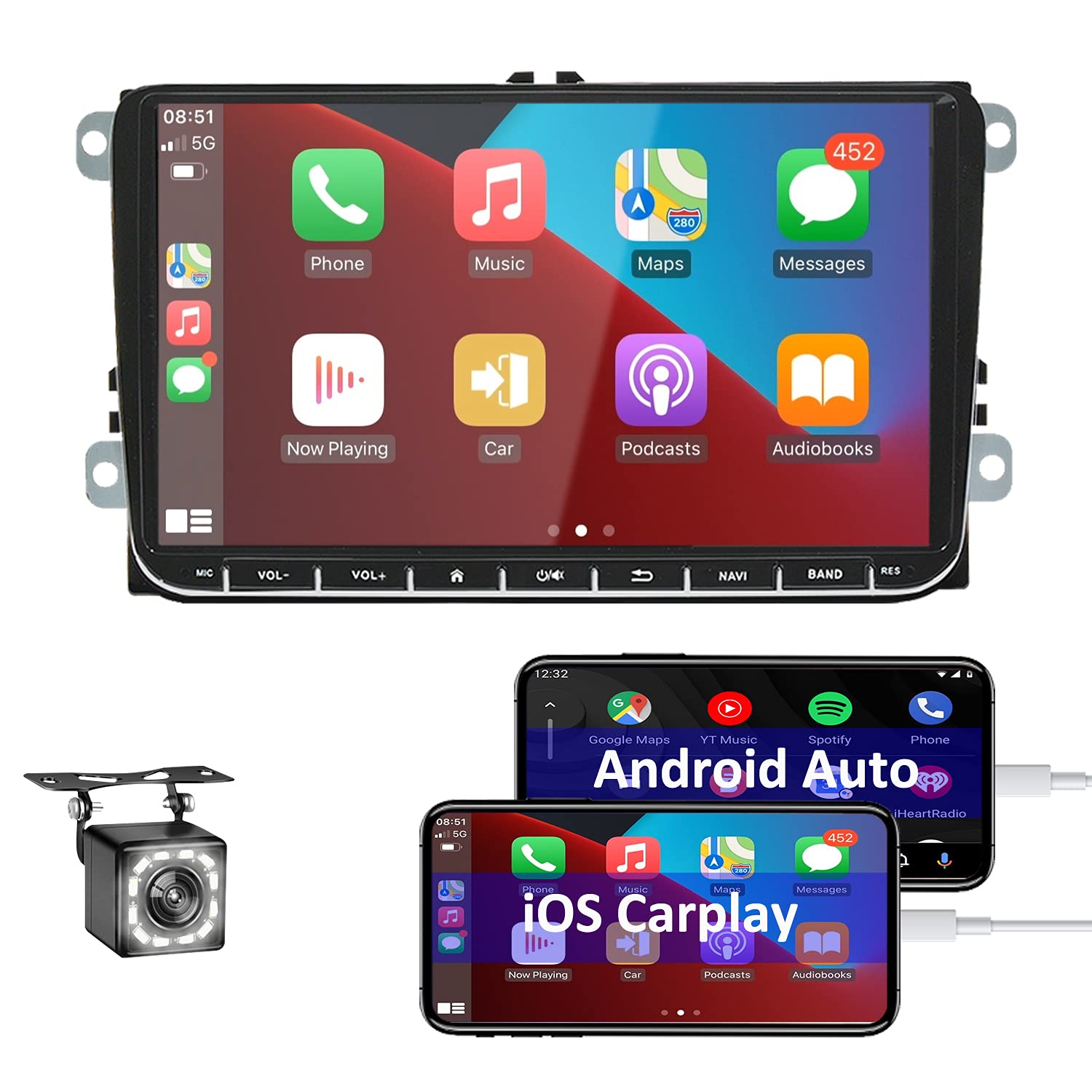 OiLiehu Android Car Stereo for VW with Carplay/Android Auto , 9 inch