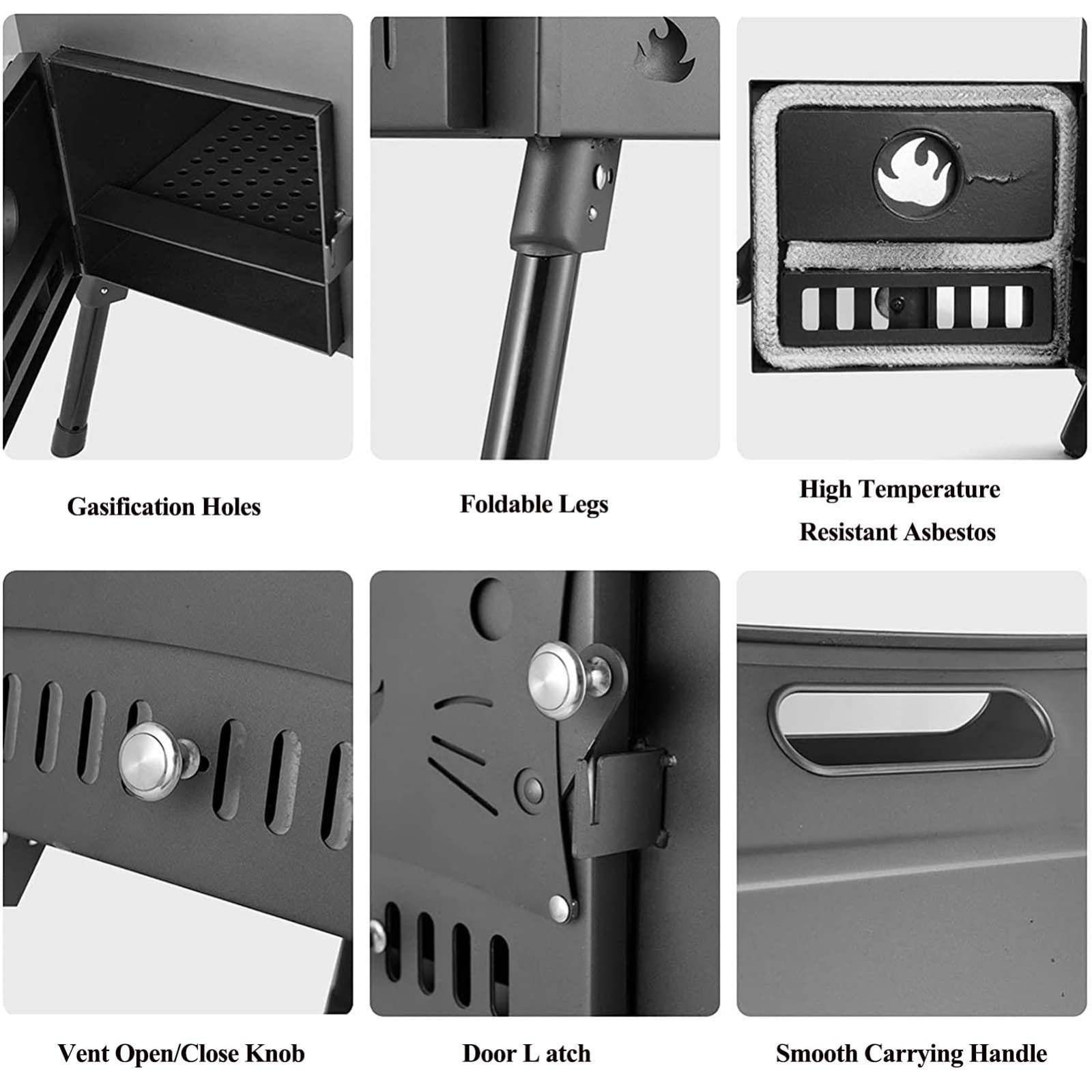 Zeltofen Campingkocher Tragbarer Holzofen für Camping, Zelt Holzofen mit 3 Schornsteinpfeife Holzofen Campingofen Hobo Kocher für Camping Grillparty Wandern Reisen Rucksackreisen(Color:Steel Pla
