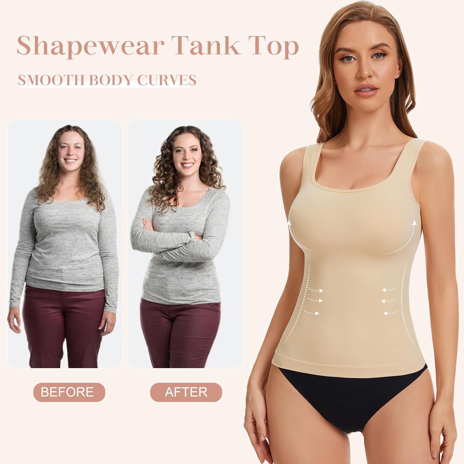 Square Neck Shapewear Tank Tops for Women Tummy Control Compression Tanks Seamless Shaping Camisole Body Shaper - Image 2