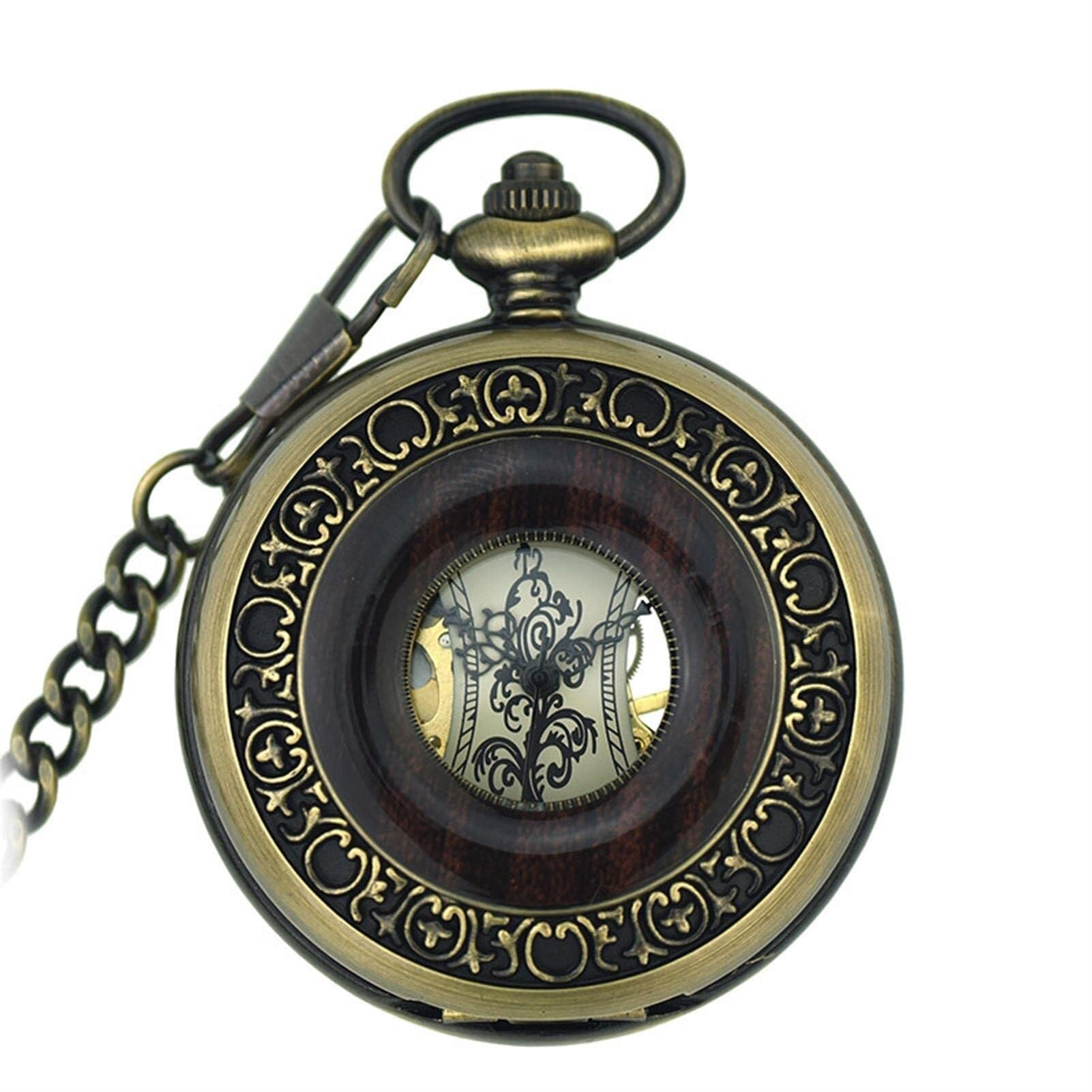 Orologi da Tasca da Uomo con Catena, retrò, Extra Large, con venature del Legno, Orologio da Tasca Meccanico Steampunk Personalizzato, Regalo for la Festa del papà