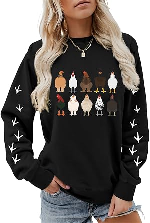 Sweatshirt for Women Chicken Mom Graphic Blouse Crewneck Long Sleeve Pullover Farm Shirt Fall Preppy Clothes