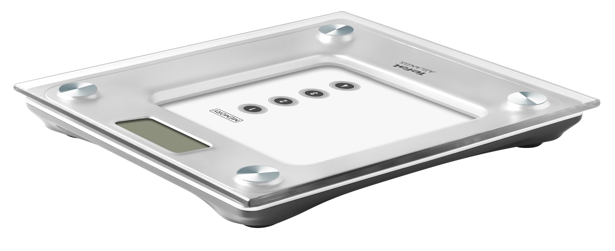 Tefal Atlantis - Báscula de baño, hasta 160 kg, graduación 100 gr, pantalla LCD, 4 memorias