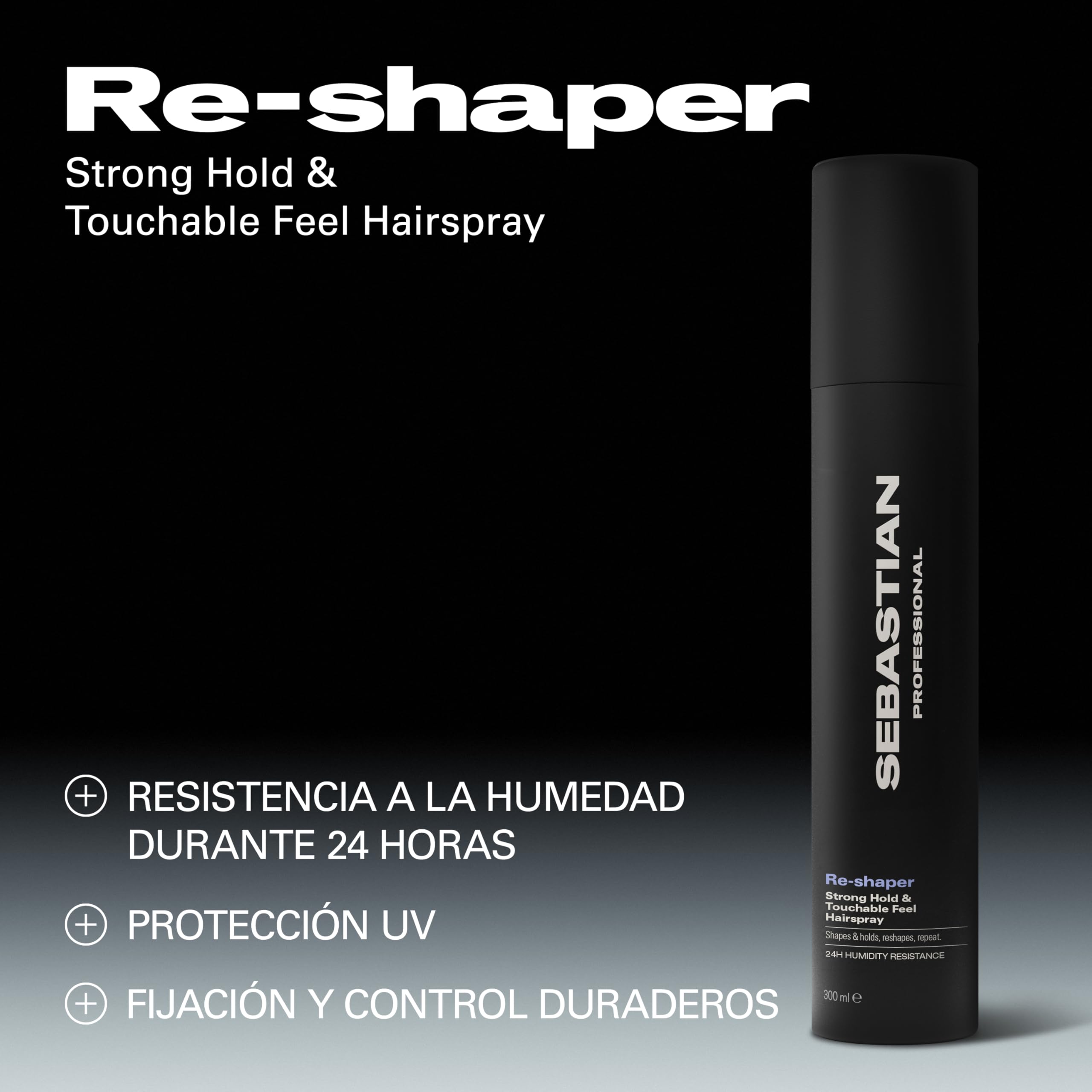 Sebastian Professional Reshaper | Laca de Fijación Fuerte y Tacto Suave | Moldea, Fija y Repite | 24 Horas de Resistencia a la Humedad | Protección UV | Spray de Fijación Fuerte y Definida