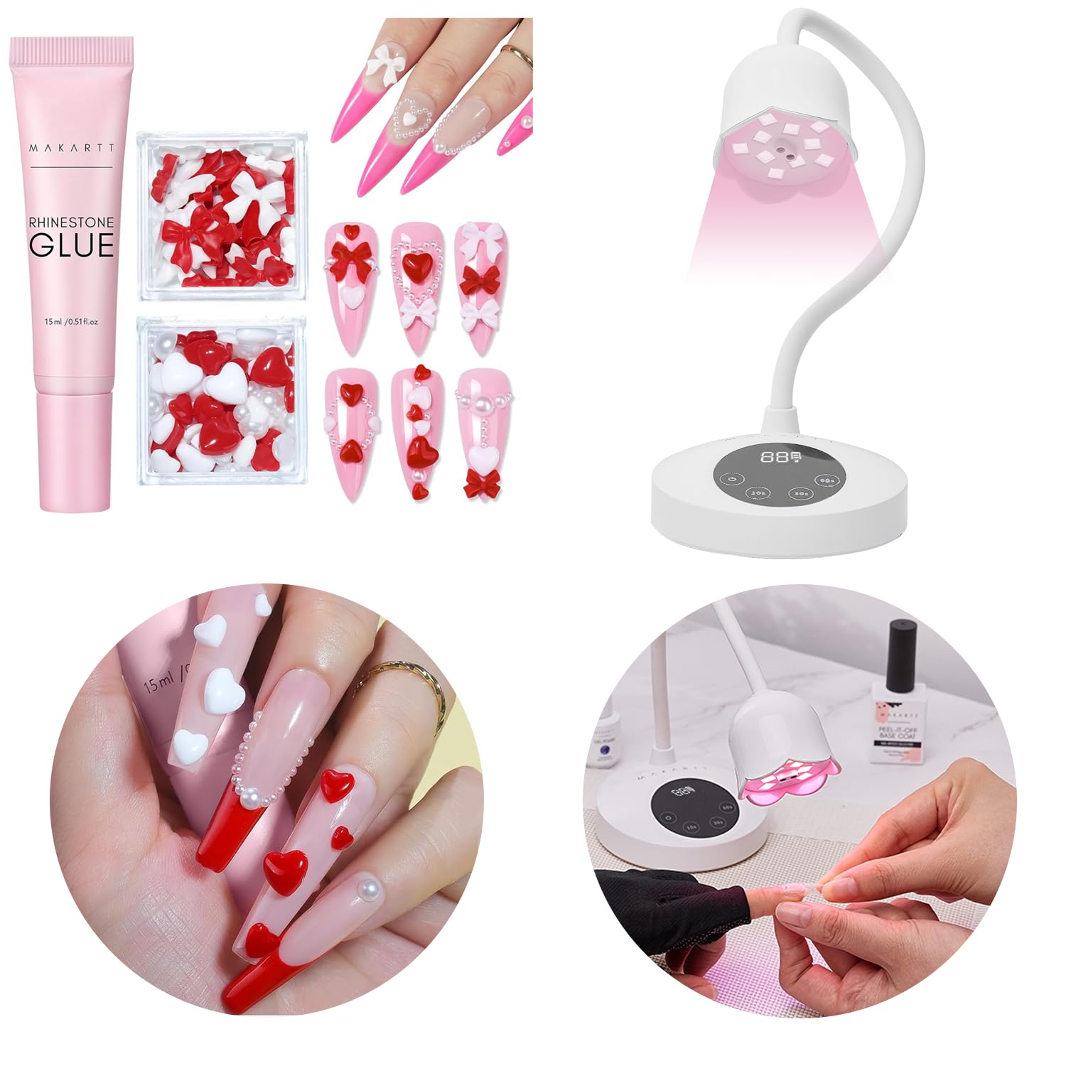 Makartt UV Nail Lamp Luminoza 10W Rechargeable LED Light with Sensor for Acrylic Nail Bundle with Nail Charm Nail Rhinestone Glue Kit 15ml Gel Nail Glue with Nail Preals Rhinestone Gems