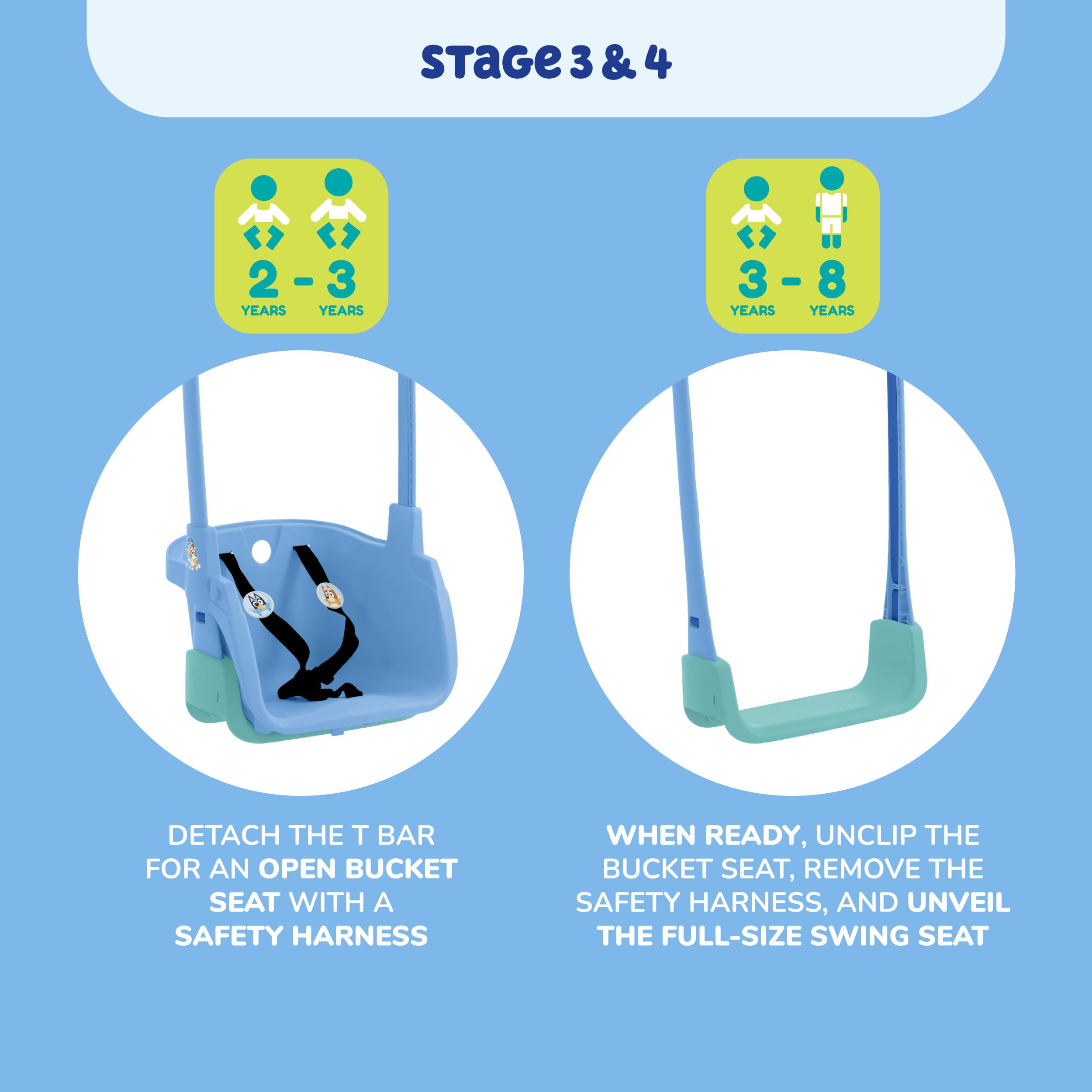 Bluey Quadpod - Asiento de Columpio cultivable 4 en 1, para Parque Infantil al Aire Libre con Cuerdas Ajustables y Correa de Seguridad, Columpio para niños pequeños para Jardines y Parques Infantiles
