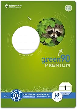 Staufen Green notebook - DIN A4, line style 1 5/5/5 mm lined colours, 16 sheets, 90 g/m2 recycled paper, round corners prevent"donkey ears", 4 different designs no selection possible, 1 piece