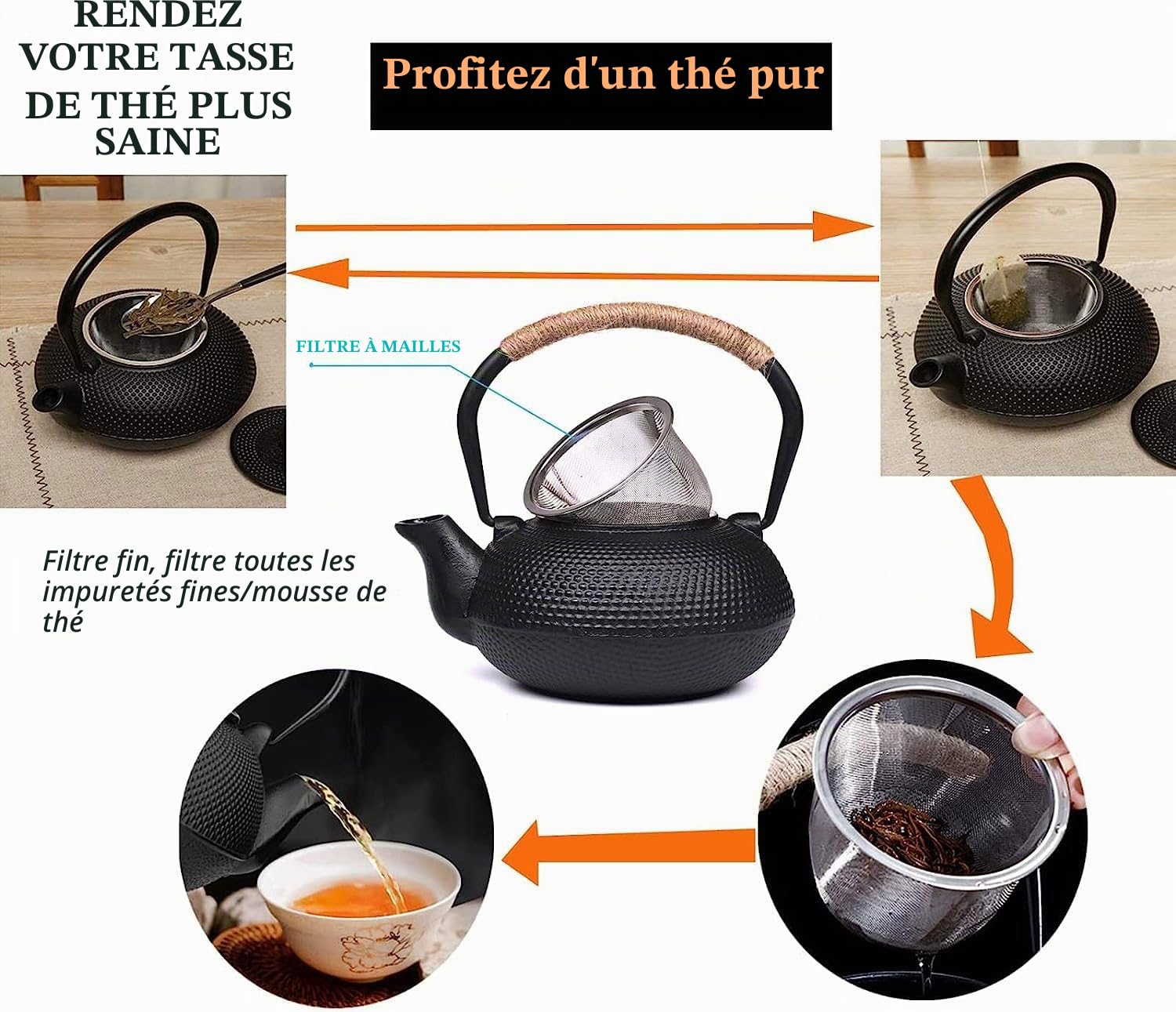 Théière en Fonte Japonaise de 1.8L Sans Revêtement - Bouilloire de Style Japonais Pour Restaurant et Cuisine à Domicile