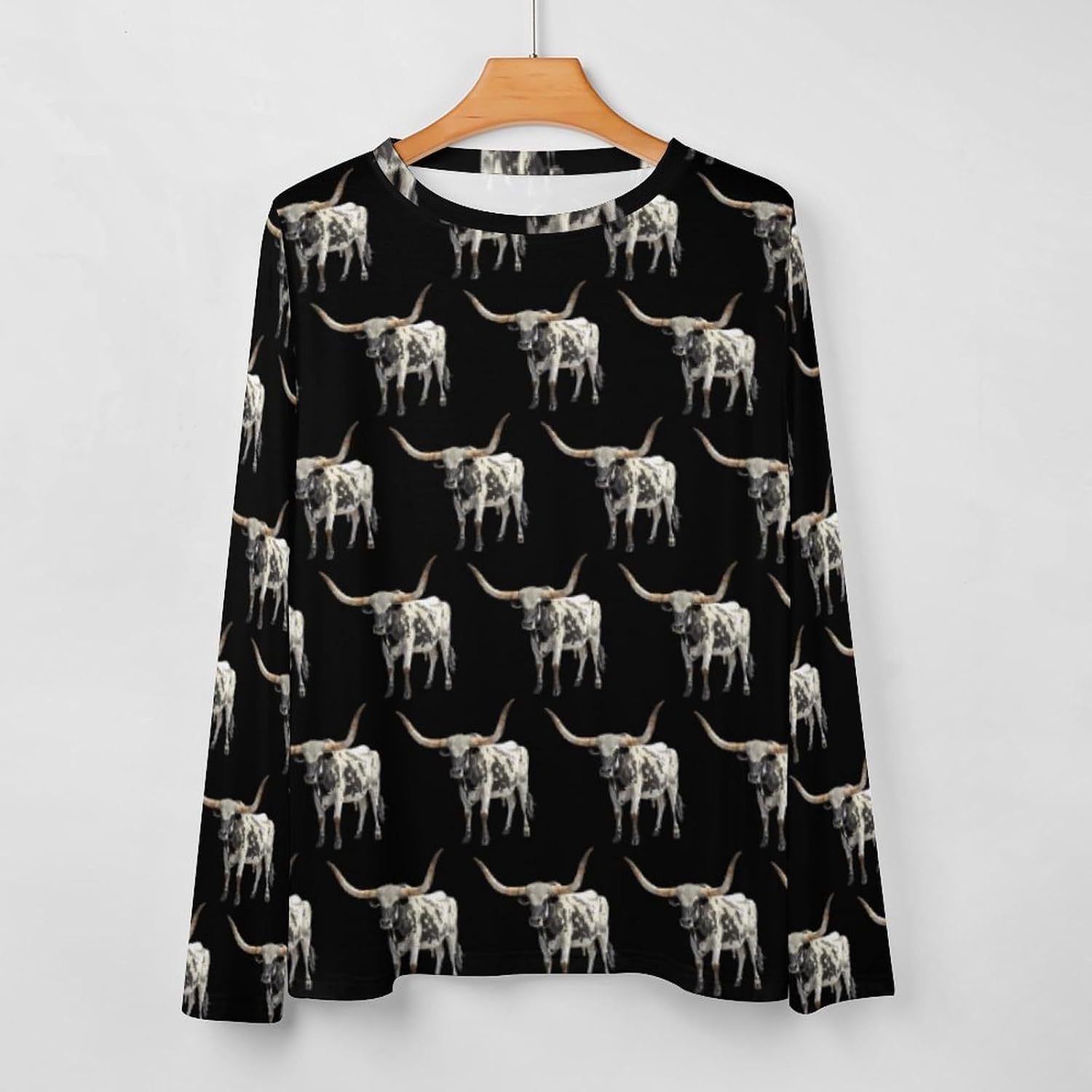 Longhorn Bull Women's Pajama Top Sleepwear Pajamas Sleep T-Shirt Long Sleeve Shirt Crewneck Tee