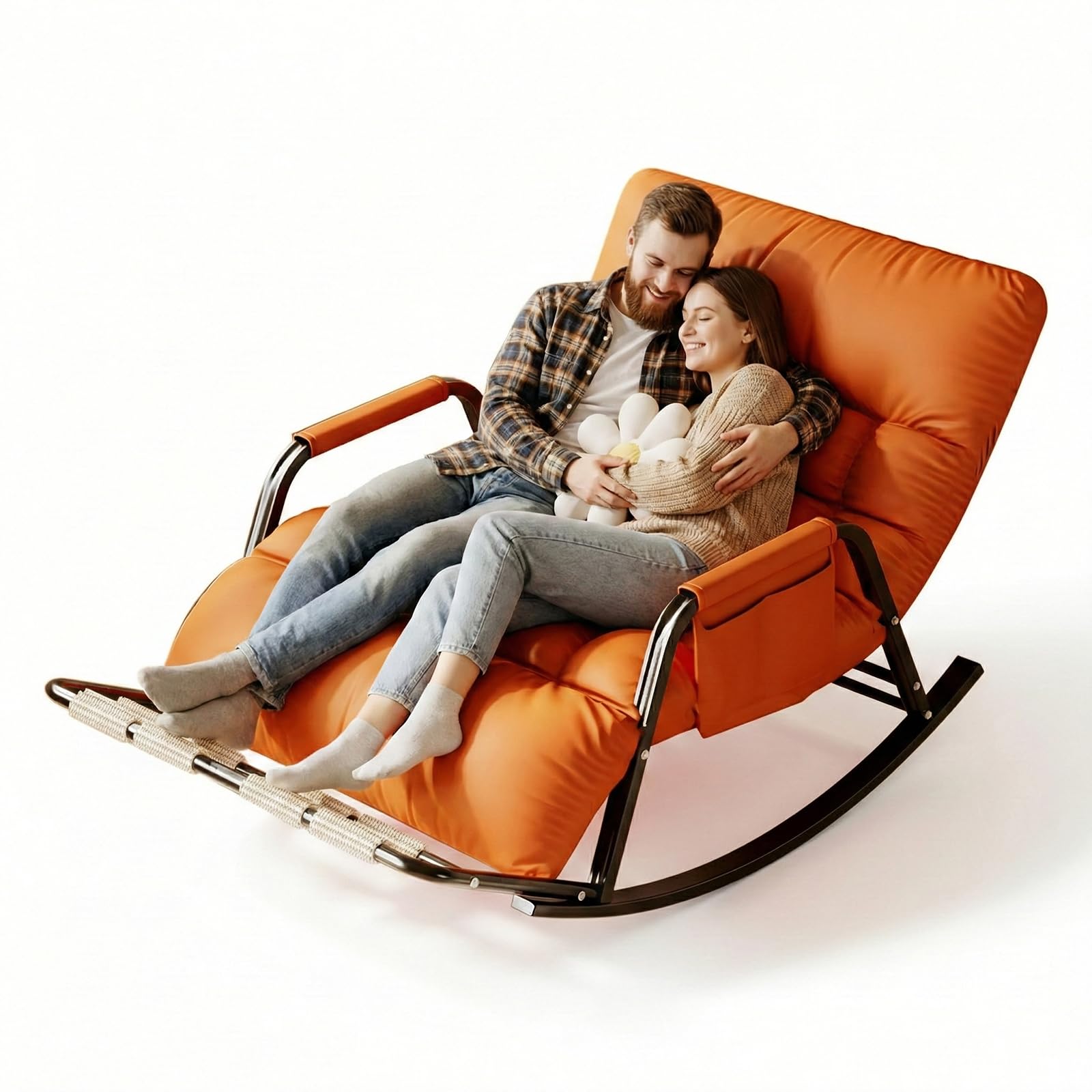 Rocking chair extérieur et intérieur gris et orange pour votre terrasse