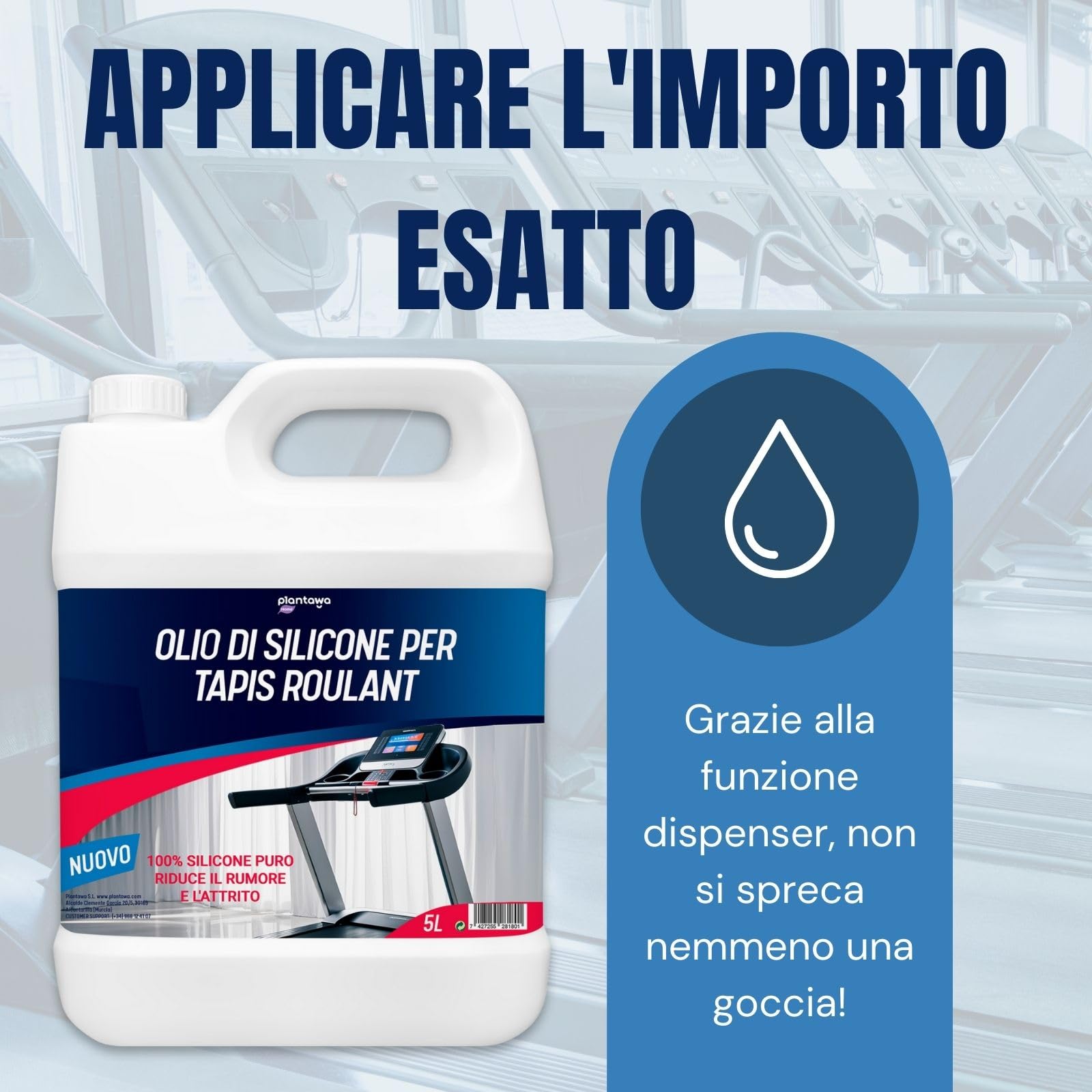 Plantawa Olio per tapis roulant da corsa 5L | Lubrificante silicone nastro da corsa. Ideale per palestre, nastri domestici. Applicazione precisa. Adatto a tutti i tapis roulant.