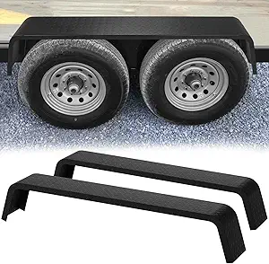 Trailer Fenders, 2Pcs Tandem Axle Trailer Fenders, Heavy Duty Painted Steel Diamond Tread Plate Fenders Fit for 13"-15" Tires, 10" x 72" x 13", Black