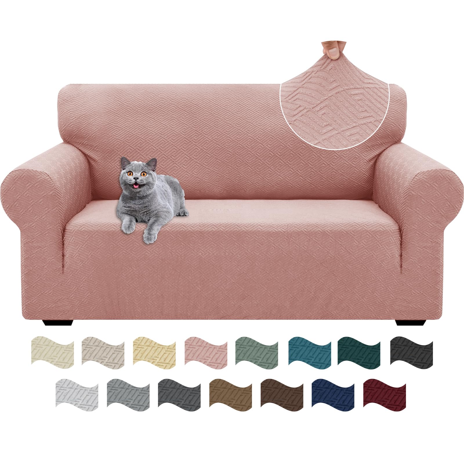 Ystyle Copridivano 2 Posti Con Braccioli, Super Elasticizzato Copri Divano, Copridivano Antigraffio Gatto, Copridivani Antiscivolo Antimacchia, Universale Sofa Cover Moderno, Rosa Grigio