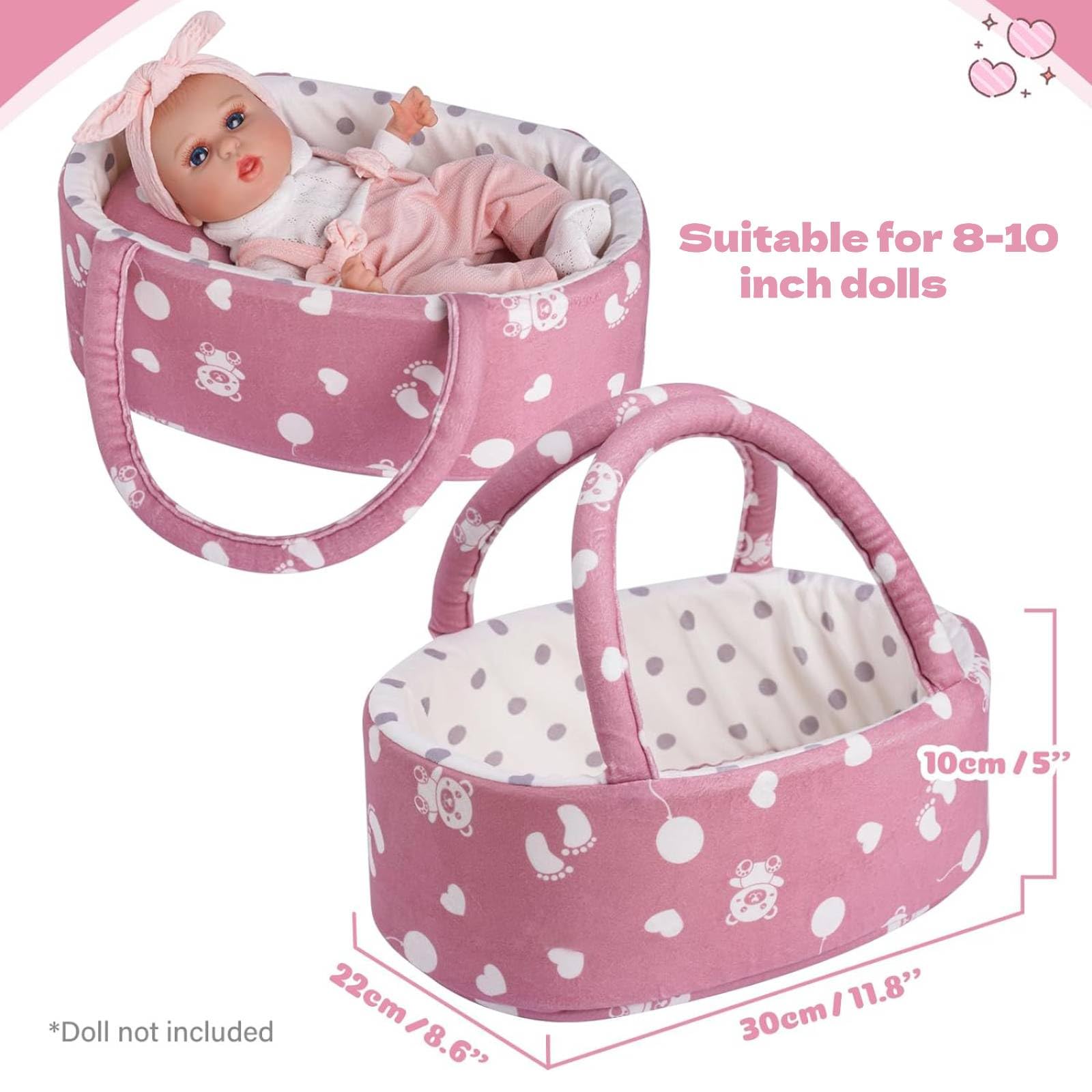 Juego de 8 piezas de ropa de muñeca de bebé Reborn rosa con moisés, ajuste de muñeca Reborn de 17-22 pulgadas, accesorios para bebé falsos Juego de 8 piezas de ropa de muñeca de bebé Reborn rosa con moisés, ajuste de muñeca Reborn de 17-22 pulgadas, accesorios para bebé falsos