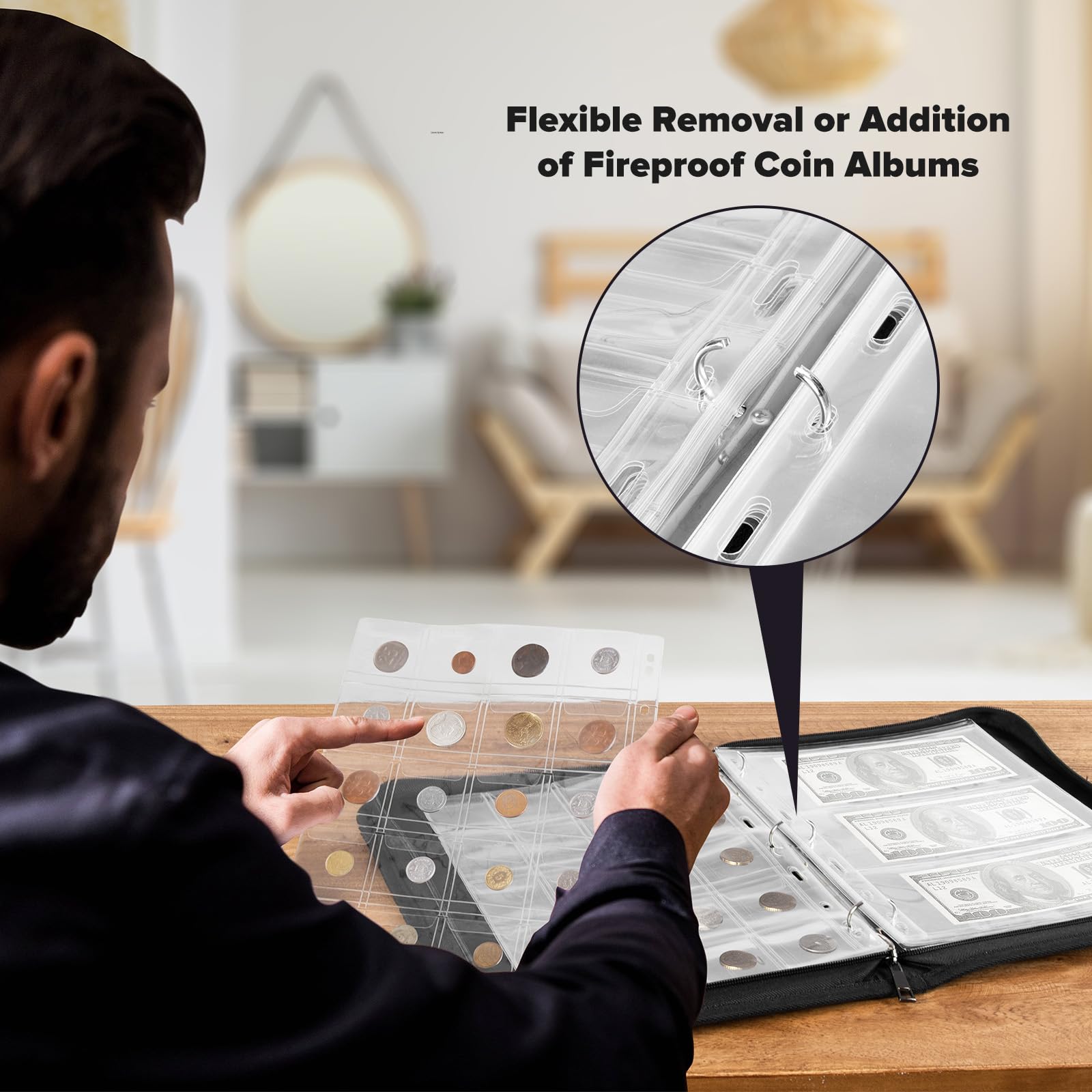Coin Collection Book Holder for Collectors, 250 Fireproof Coin Album & 30 Penny Sleeves, Money Saving Binder for Coin, Bill, Currency and Stamp, Coin Capsules*10