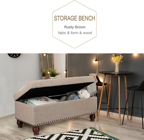 Miniatura 14 de Asense Banco otomano de almacenamiento, banco tapizado rectangular de tela de lino de 40 pulgadas con tapa con bisagras para el pie final de la Gris