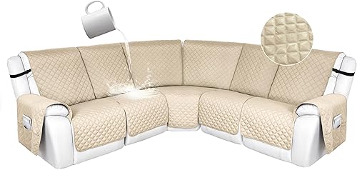 Miniatura 39 de HDCAXKJ 100% Fundas impermeables para sofá seccional reclinable en forma de L, funda de sofá reclinable acolchada lavable, fundas de esquina para