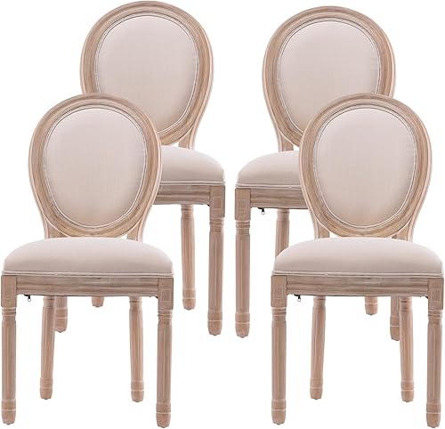 Miniatura 8 de ODOOKON Juego de 2 sillas de comedor estilo granja, sillas de comedor francesas de madera con respaldo redondo, marco de madera maciza, sillas de