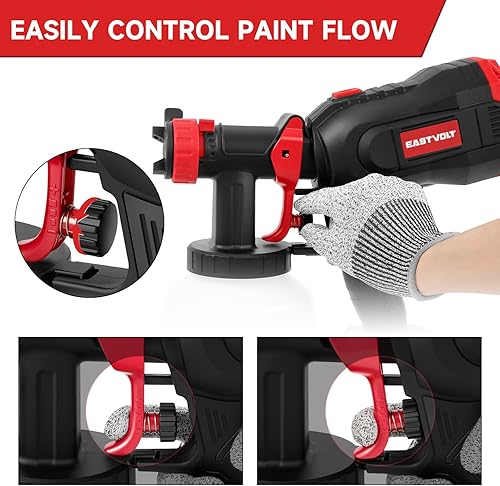 Miniatura 4 de Eastvolt Pulverizador de pintura, pistola eléctrica HVLP de alta potencia de 750 vatios con 4 boquillas, 3 patrones de pulverización, recipiente de