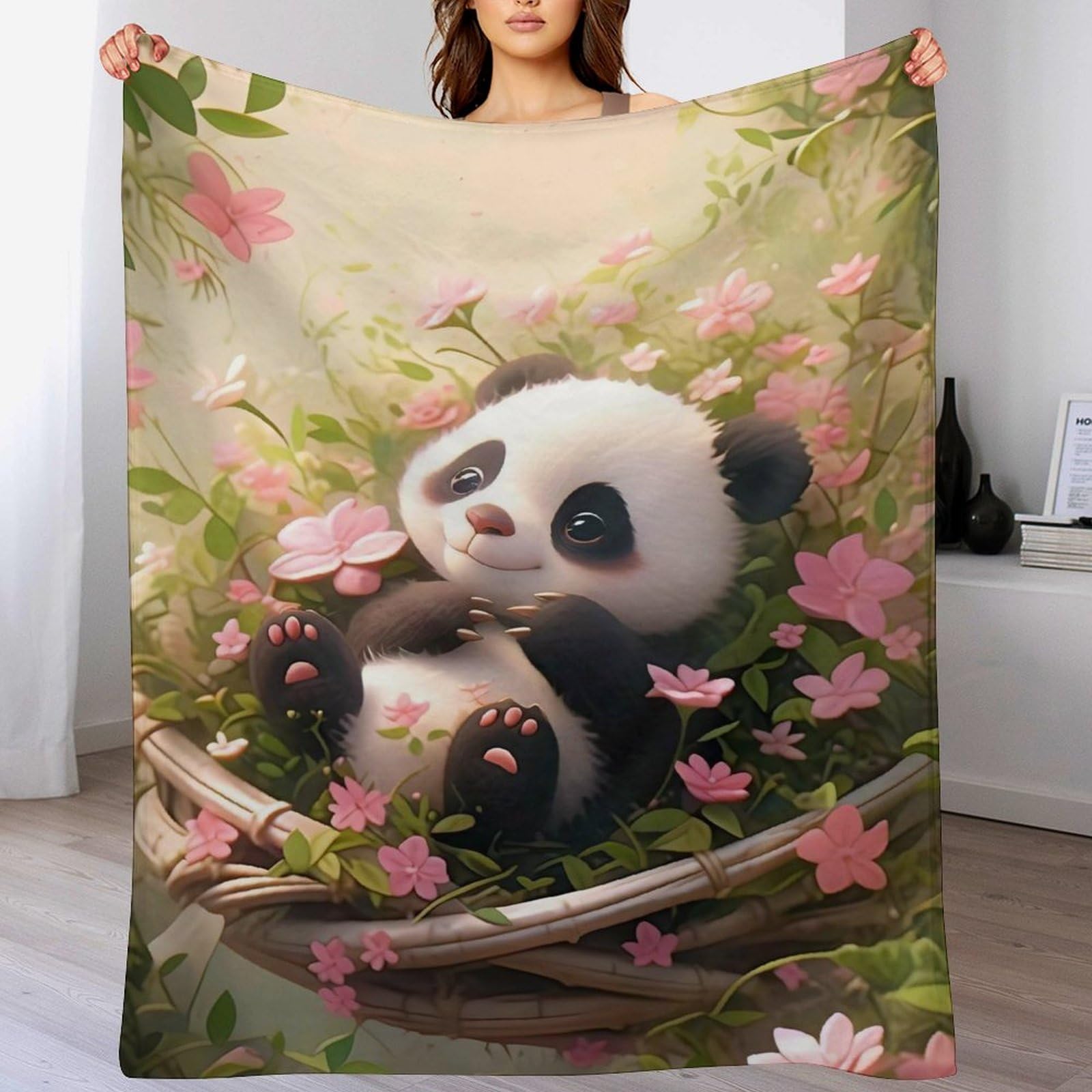 Couverture plaid panda en flannel douce et chaude pour canapé et chambre de 180x200cm