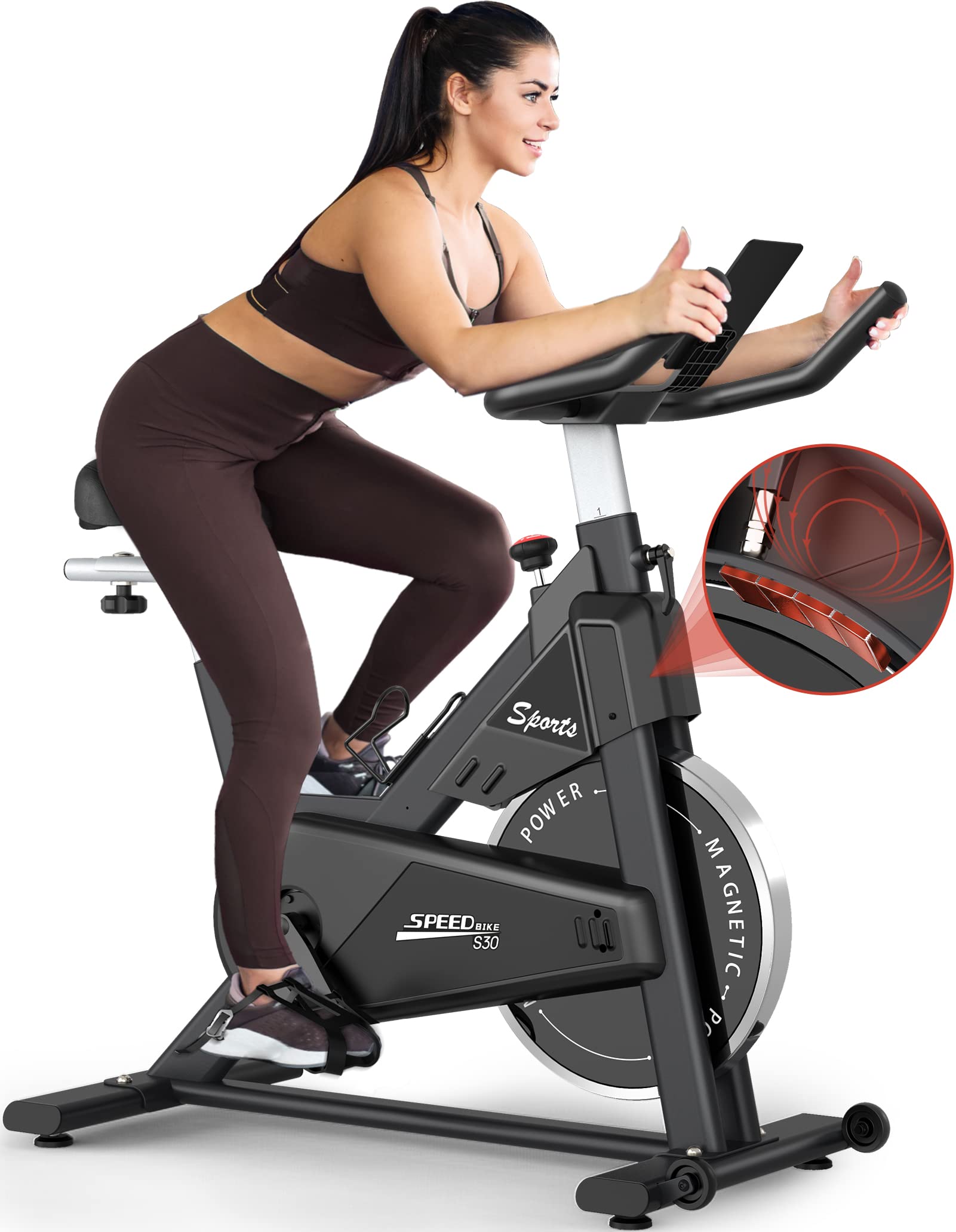 PASYOU Vélo d'Appartement Magnétique à Entraînement Par Courroie avec Affichage RPM et Support Ipad, 150 kg