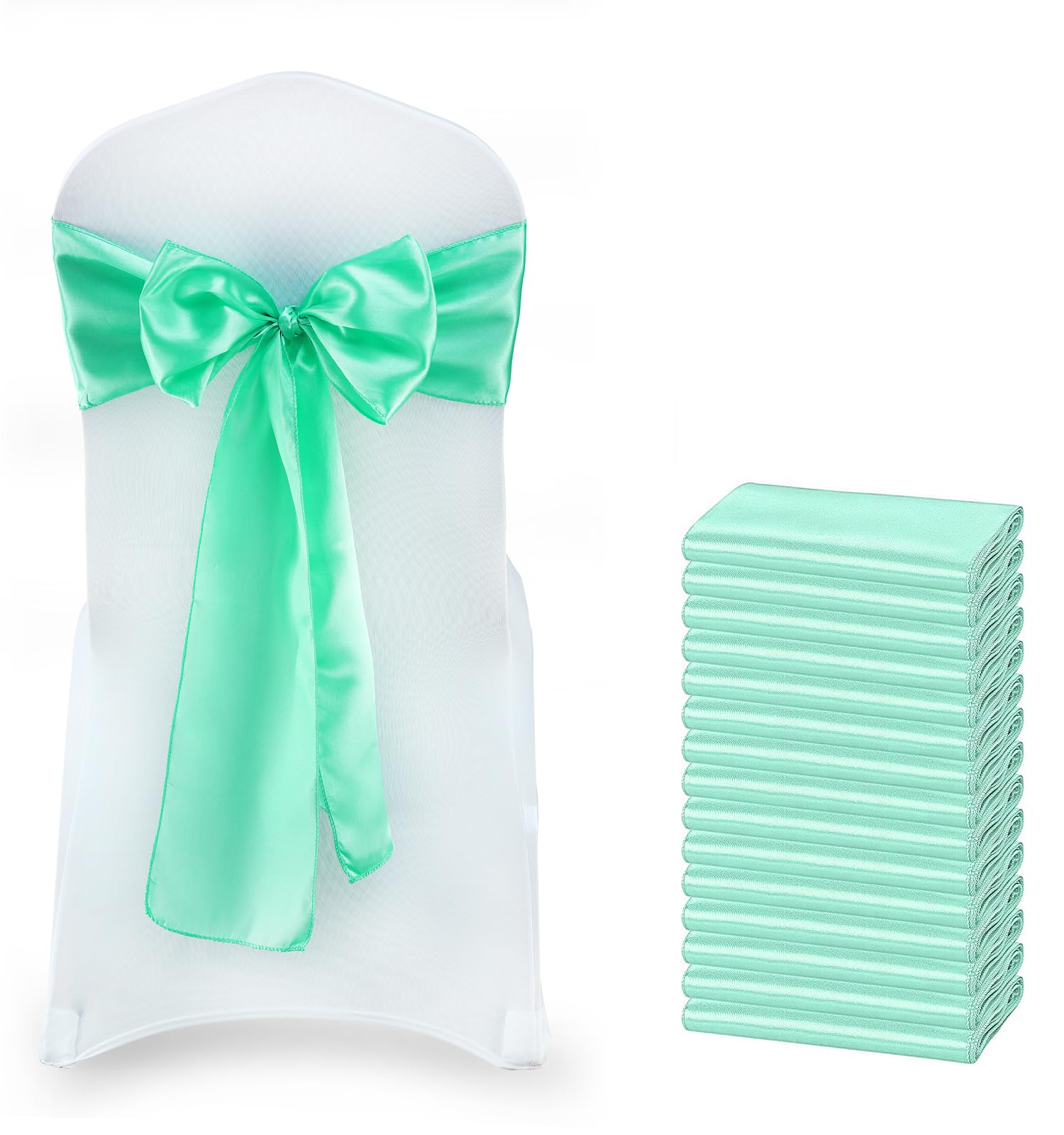 VDS Satin Chair Sashes Chair Cover Back Tie Sateen Bows Ribbon for Wedding Birthday Graduation Engagement Ceremony Event Party Banquet Venue Hotel All Dining Chair Decoration (150PC) (Mint) — image 1