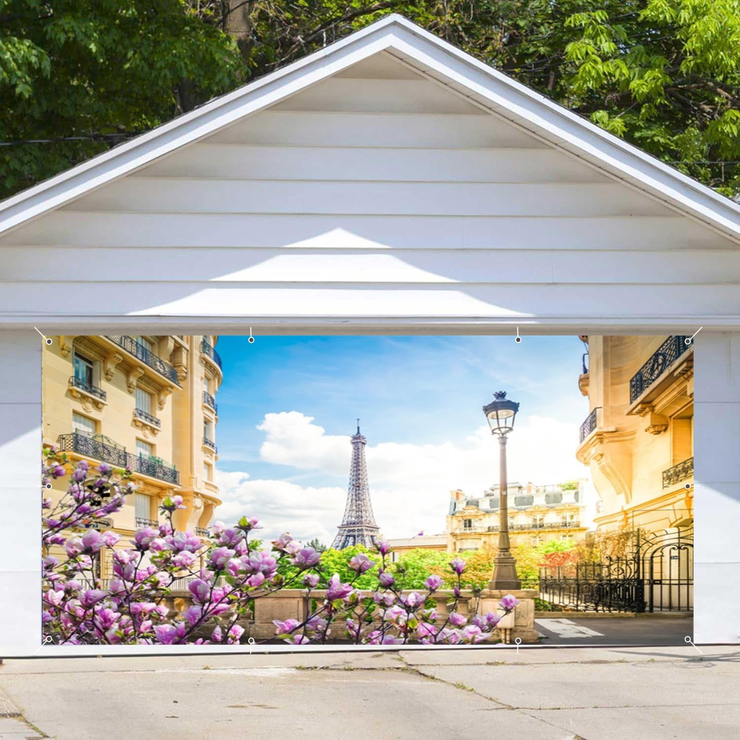 European Travel Garage Door Cover Banner Decorations Backdrop 7x16ft Large Paris Landmark Town Building Garage Door Cover Backdrop Wedding Baby Shower Birthday Party Travel Banner Garage Door Supplies