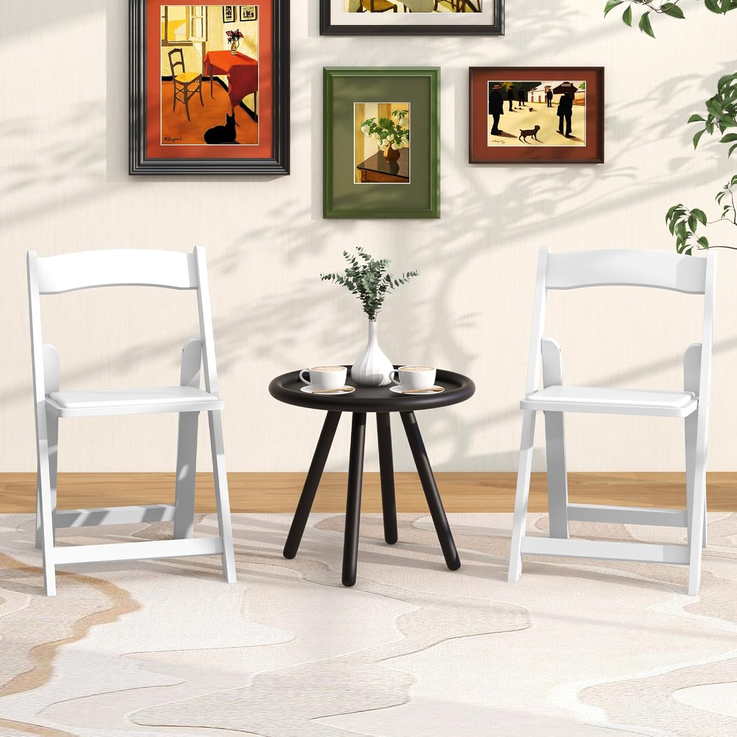 GOFLAME 12 Pack Folding Chairs, Foldable Dining Chairs with Padded Seat & Rubber Wood Legs, Indoor Outdoor Portable Commercial Seat for Home Office Events, Wedding & Party, No Assembly Needed, White