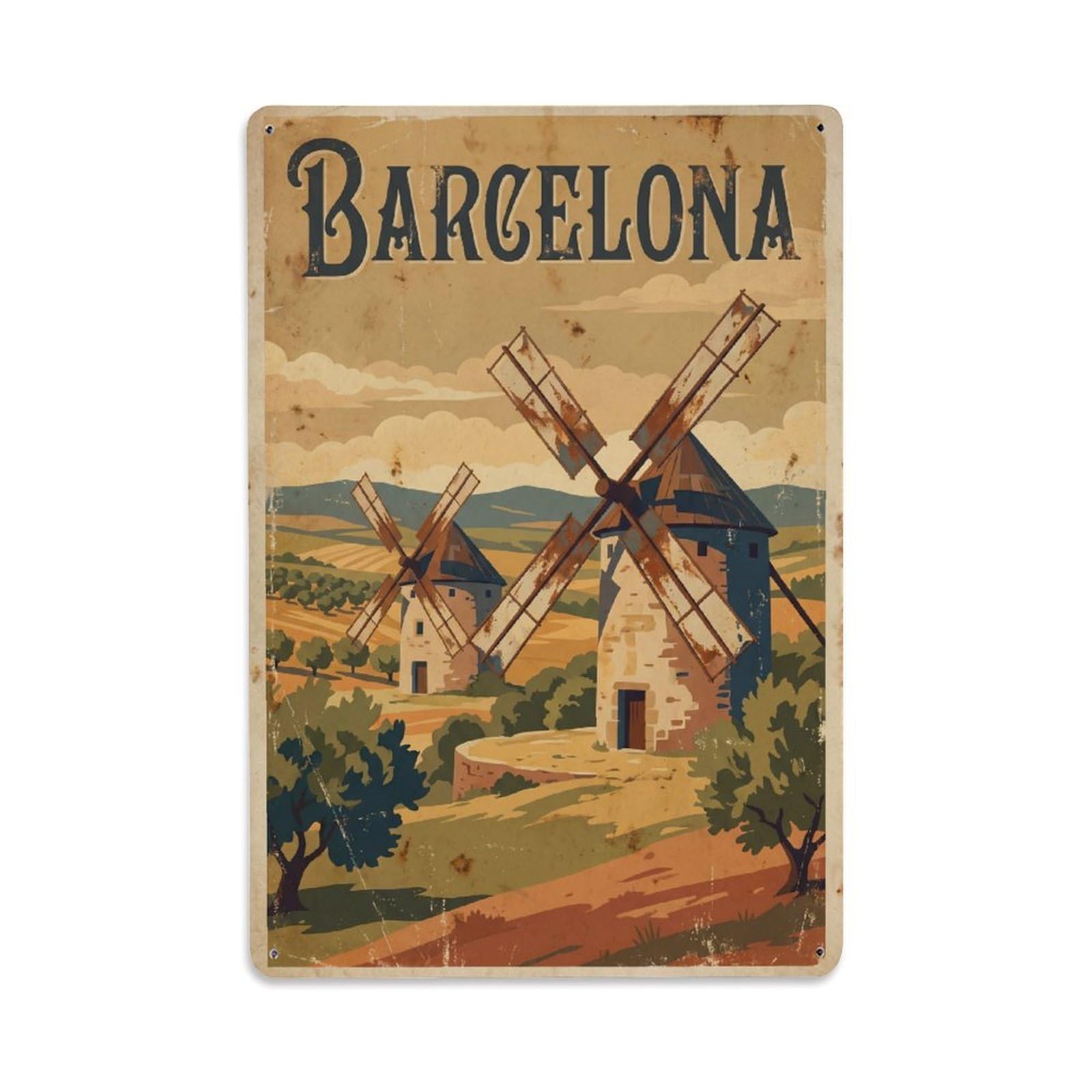 Vintage Travel Windmills Spain Countryside Metal Tin Sign