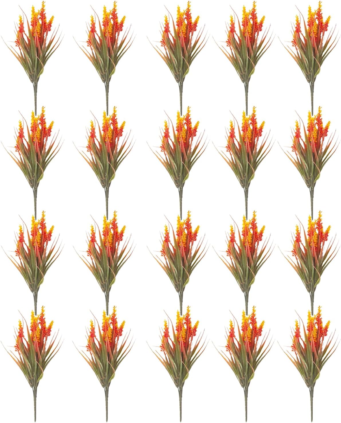 30 Bundles Outdoor Artificial Fall Flowers UV Resistant Faux Lavender Orange/Red Artificial Fall Plant for Garden Porch Farmhouse Autumn Harvest Thanksgiving Wedding Decor