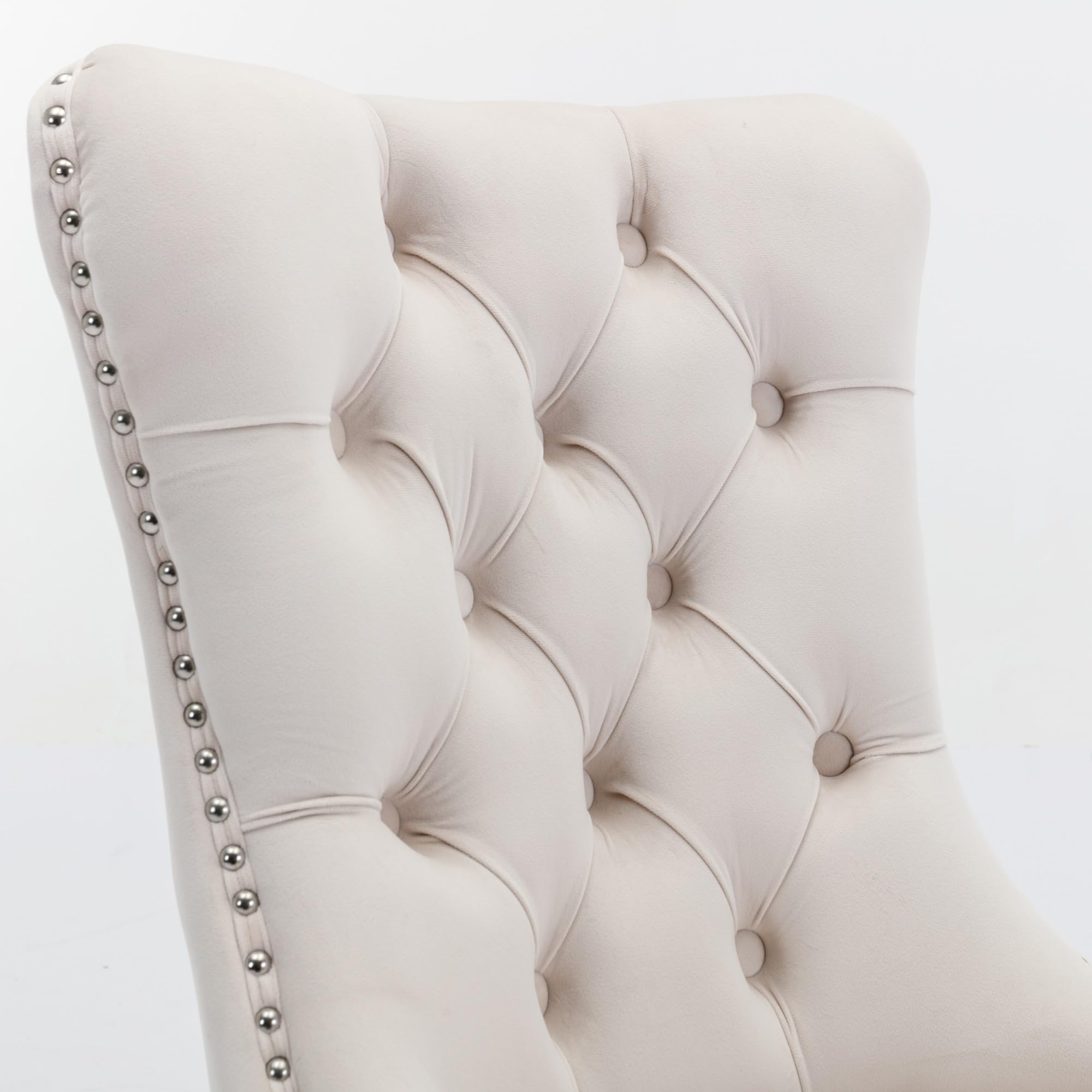 Set di 2 sedie per sala da pranzo, in velluto beige con piedini cromati, sedie imbottite con schienale alto