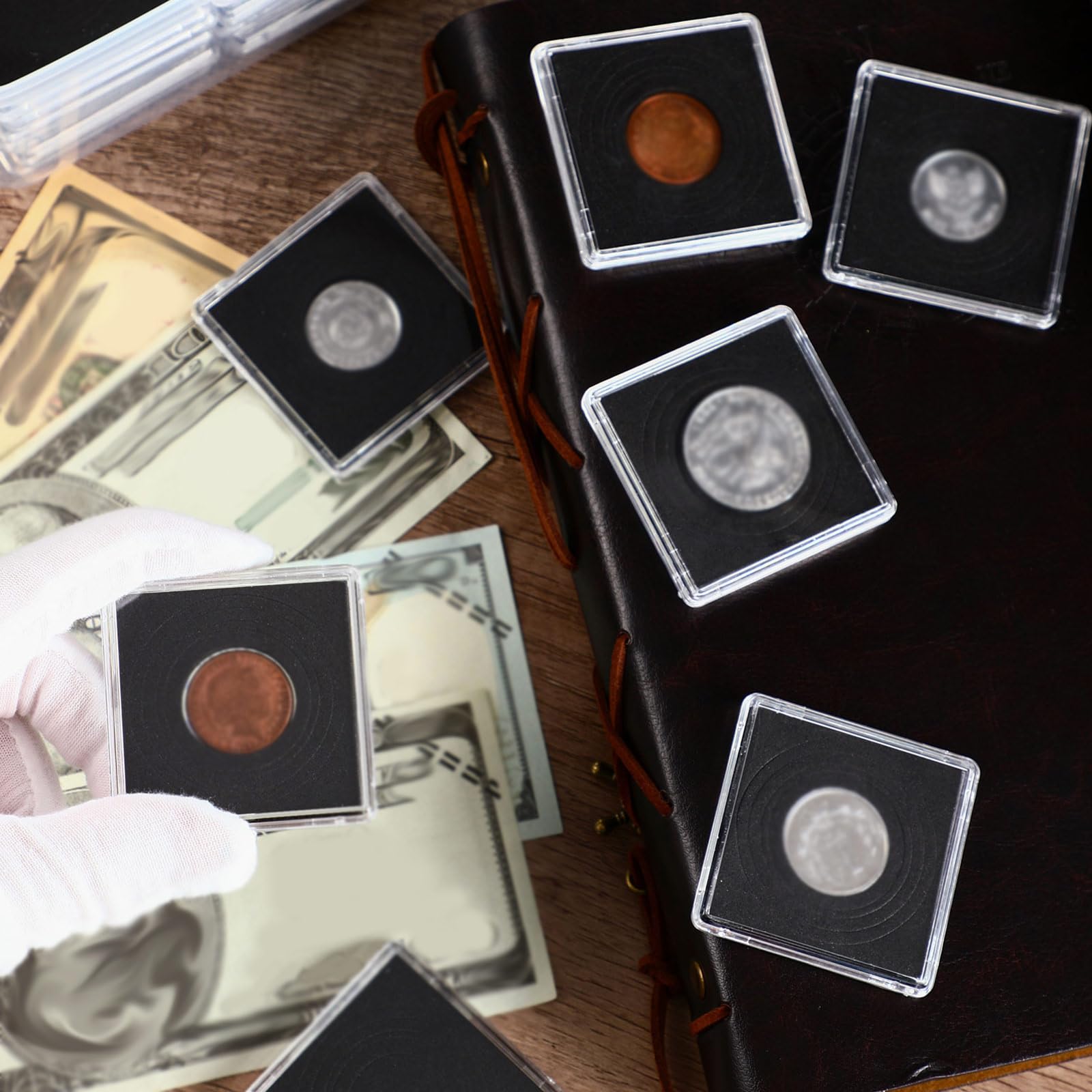 Soporte para monedas de plata de 5 cm con junta de espuma, 5 tamaños, cápsulas de monedas, organizador de monedas de acrílico, caja de exhibición de dólares plateados y caja organizadora de
