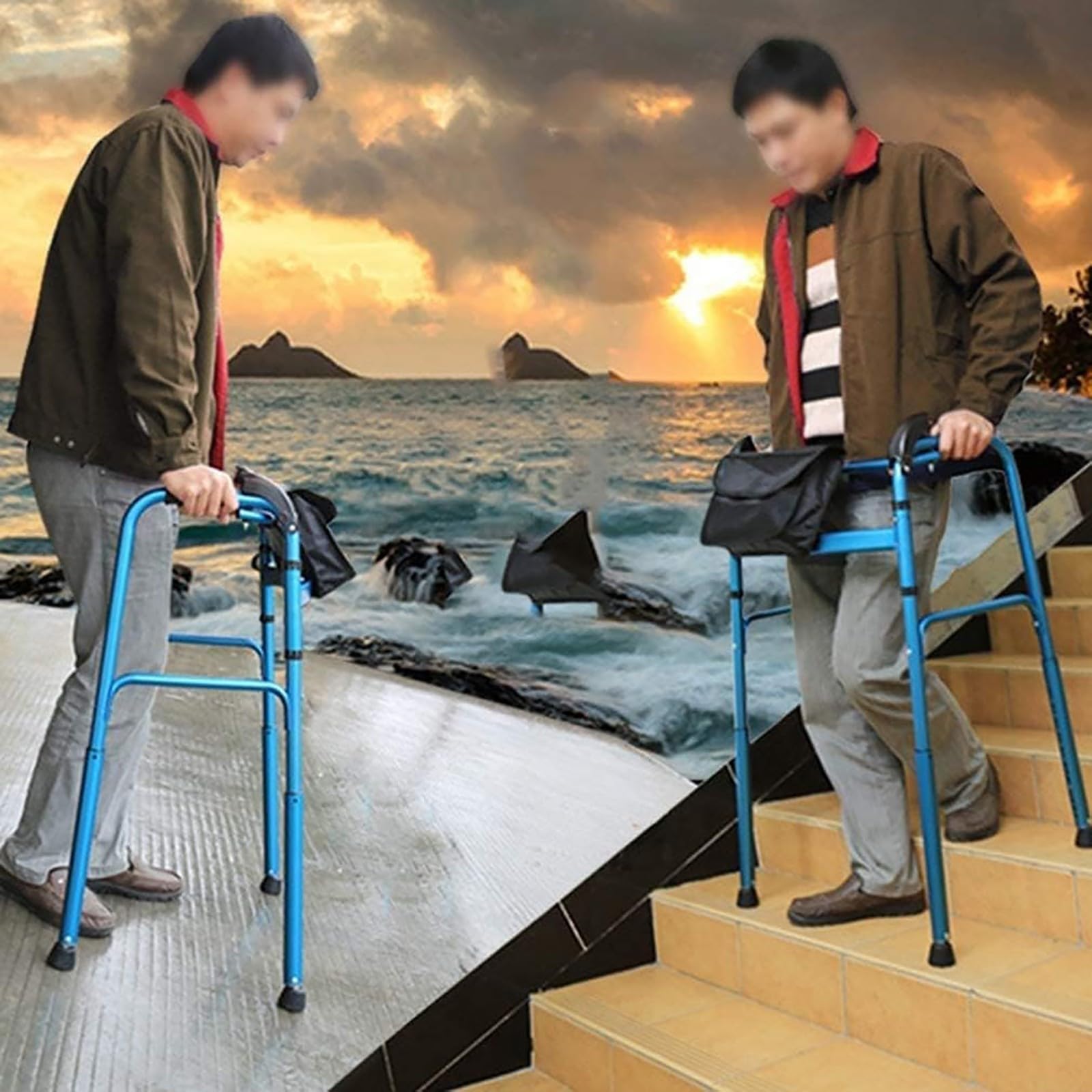 Deambulatore per Adulti, deambulatore Pieghevole in Alluminio per Scale da Arrampicata, ausilio per la Mobilità a Piedi per Anziani, deambulatore Medico ausiliario per disabili