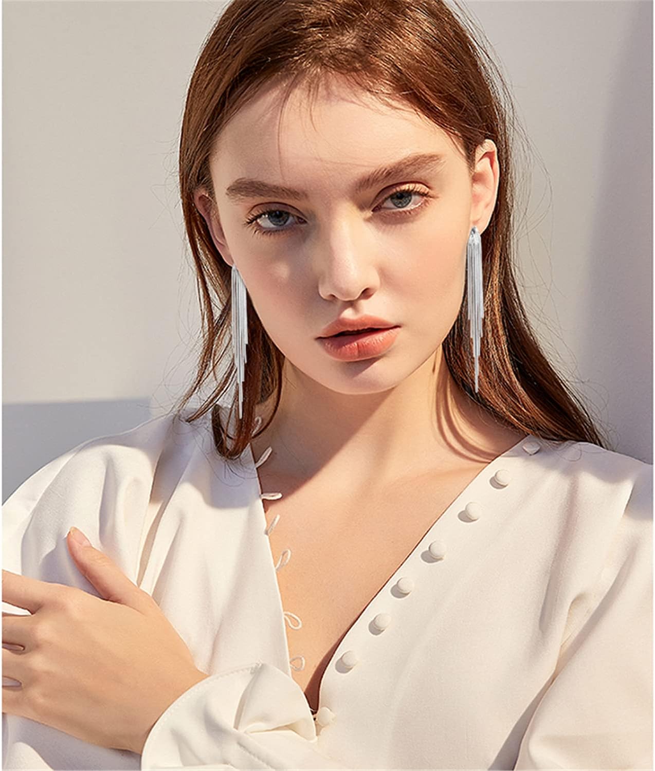 ANDPAI 14k Gold Long Tassels Chain Dangle Drop Earrings for Women Black Silver Punk Sleek Metal Chain Earrings Wedding Bridesmaid Jewelry - Image 4