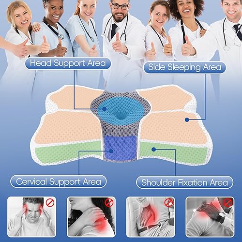 Miniatura 3 de H HOKIZU Almohada cervical para el cuello para aliviar el dolor, almohada ergonómica de espuma viscoelástica para dormir de lado, espalda, estómago,