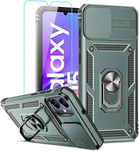 LeYi Funda para teléfono Samsung Galaxy A03S, Samsung AO3S con protector de pantalla, grado militar con anillo magnético con función atril para