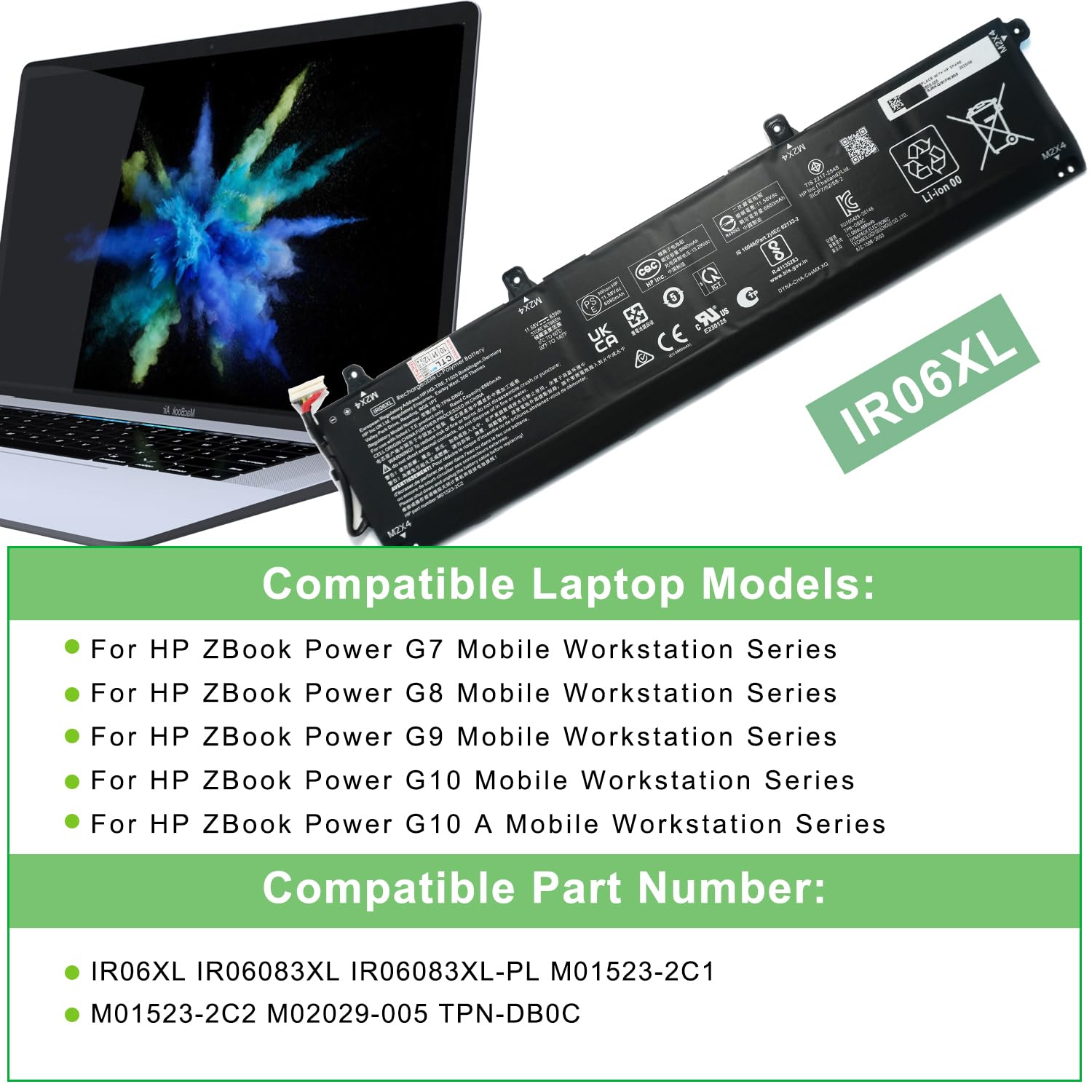 XITAIAN 11.58V 83Wh 6880mAh IR06XL Laptop Ersatz Akku Kompatibel mit HP ZBook Power G7 G8 G9 G10/G10 A G10A 15.6-inch Mobile Workstation PC Series IR06083XL-PL M01523-2C1 M01523-2C2 M02029-005