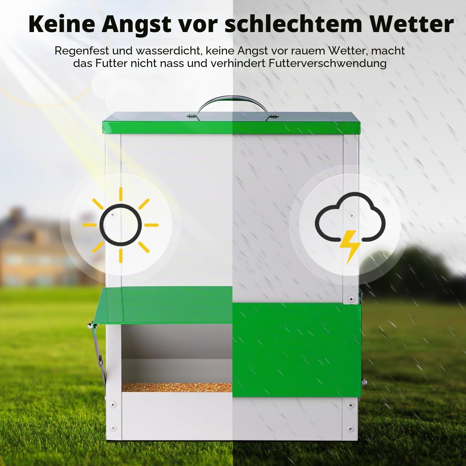 Futterautomat Hühner 11Kg für Hühner, Enten & Wachteln im Außenbereich