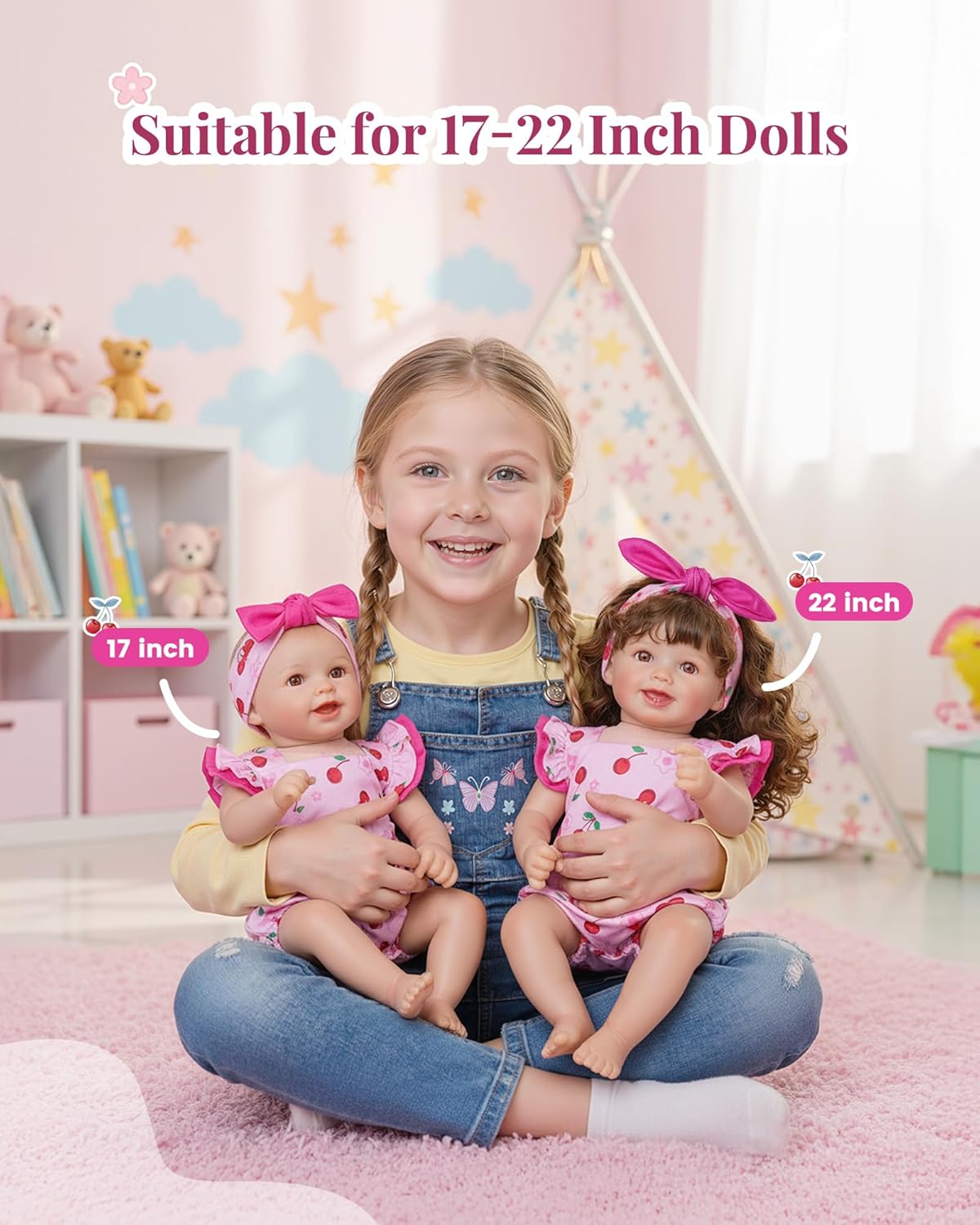 BABESIDE Reborn Baby Doll Clothes Cherry Pattern for 17- 22 Inch Baby Doll Clothes Outfits with Headband