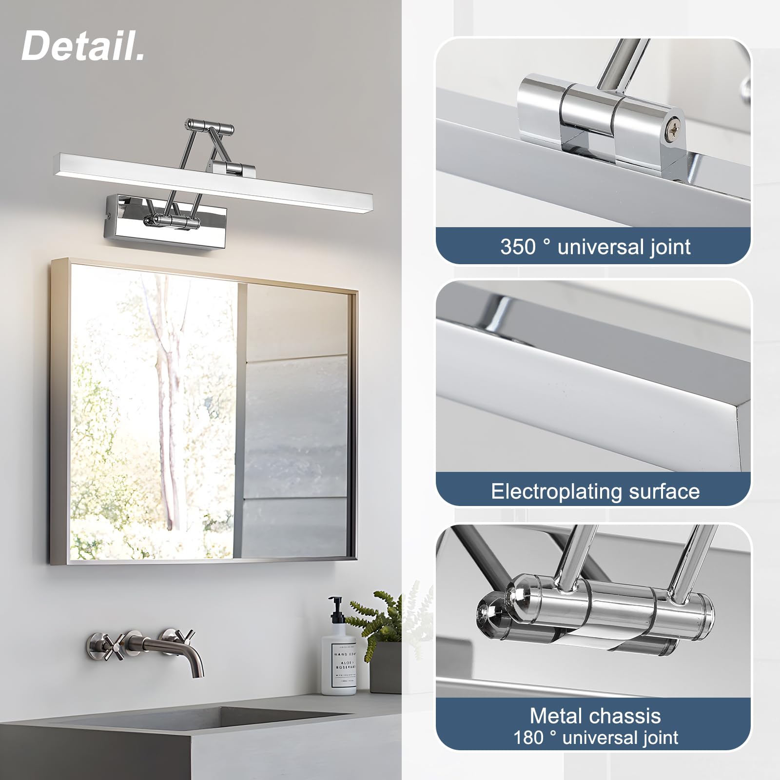 LED Spiegel Lampe Badezimmer 40 cm, Rotation Spiegel Lampen IP44, Licht Badezimmer 12W 960LM, LED Lichter, Neutral Weiß 4000K, Chrom