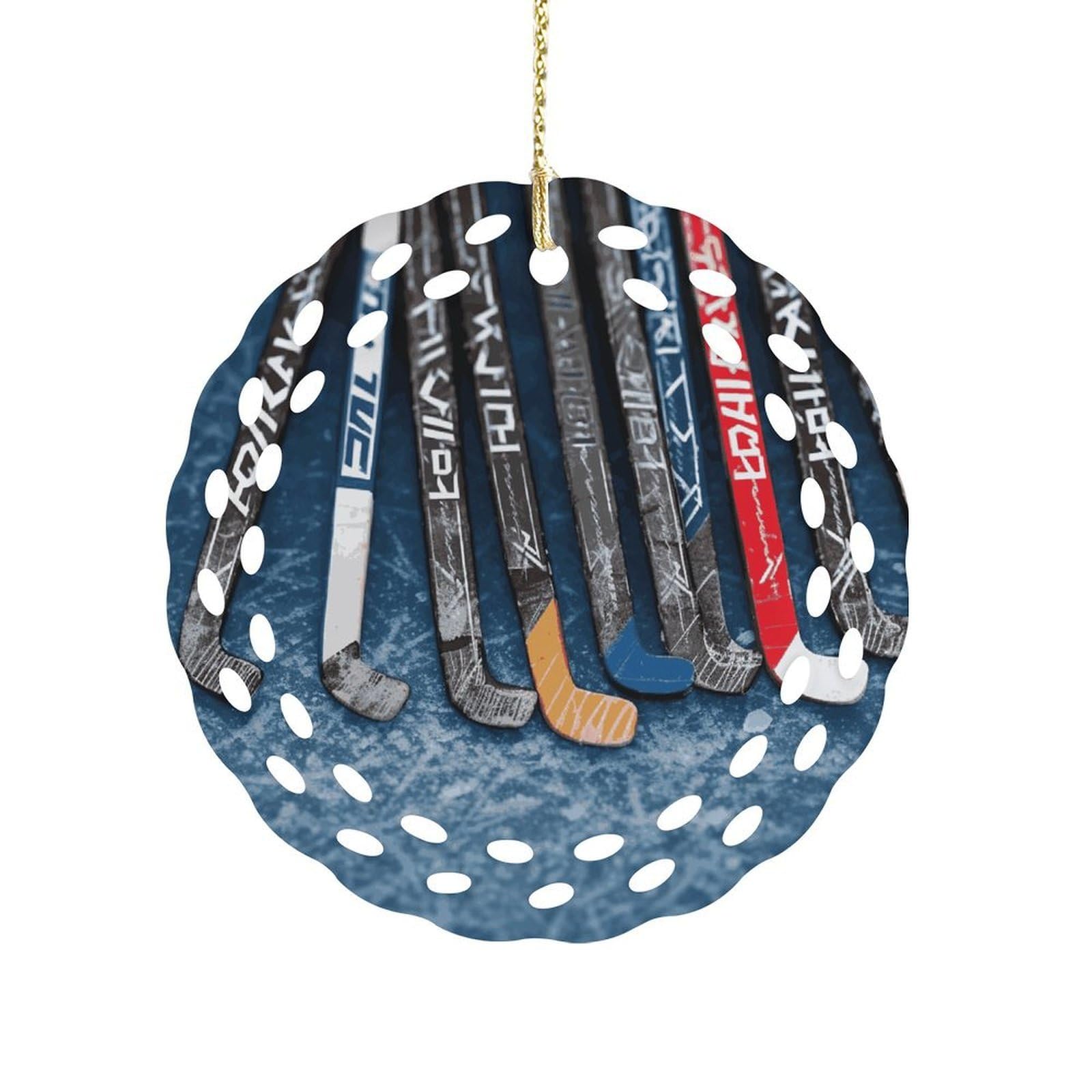 Btcowzrv Style Ice Hockey Sticks Ceramic Ornament,Round Ornaments With Hole Easy To Hang,Hanging Ornament For Wedding Party Home Window Garden Christmas Day Decor