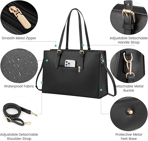 Miniatura 8 de LOVEVOOK Bolsa para laptop de 17.3 pulgadas para mujer, bolsa de viaje de gran capacidad con bolso de mano, juego de 2 piezas, bolsa de trabajo