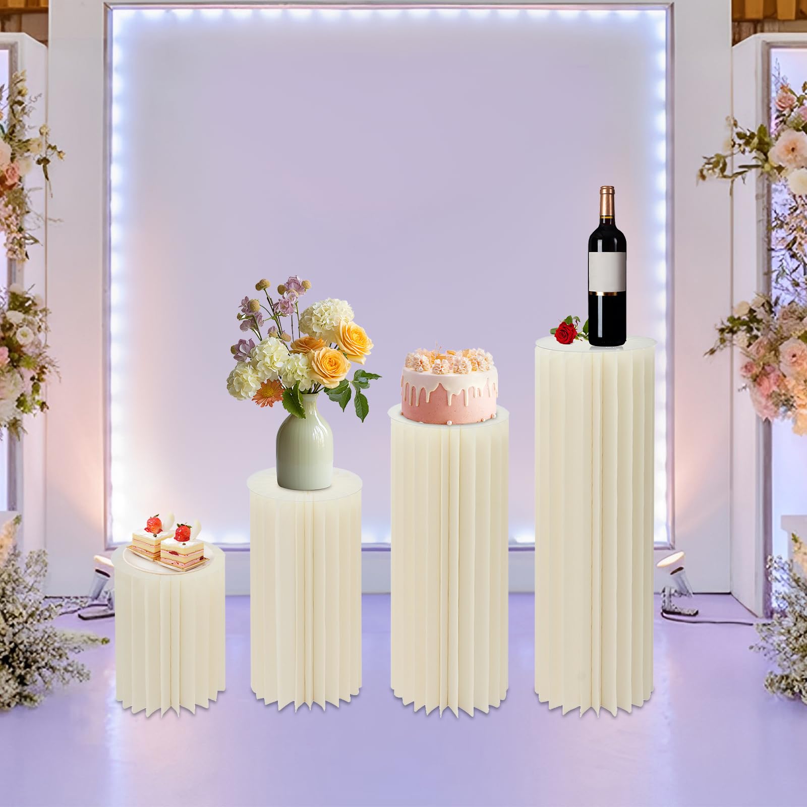 4 pezzi 40-100 cm Colonne Fiori Cartone, Supporto Mazzo Matrimonio Pieghevole
