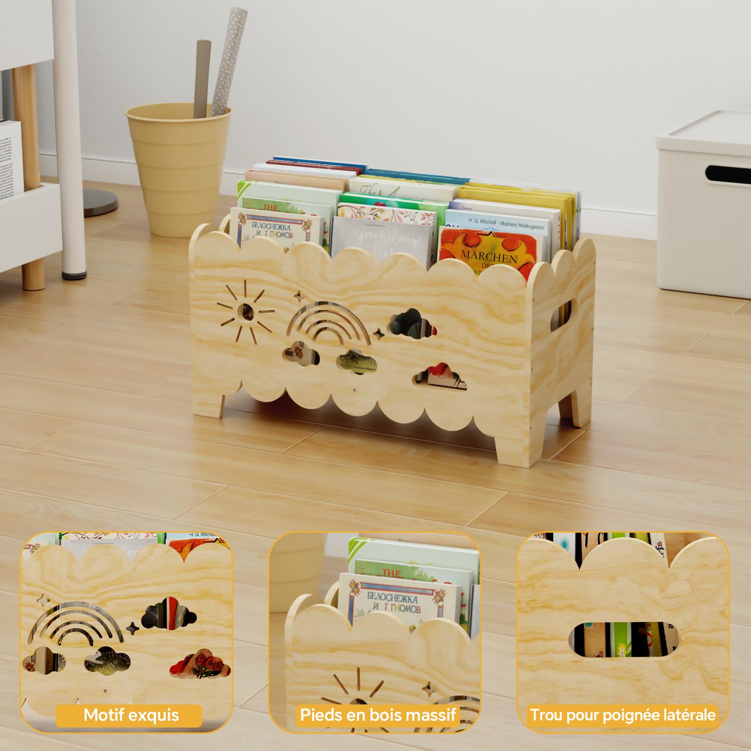 Montessori Bibliothèque en bois pour enfants - Pour coin lecture, chambre de bébé, bibliothèque pour chambre d'enfant, jardin d'enfants et salle de classe
