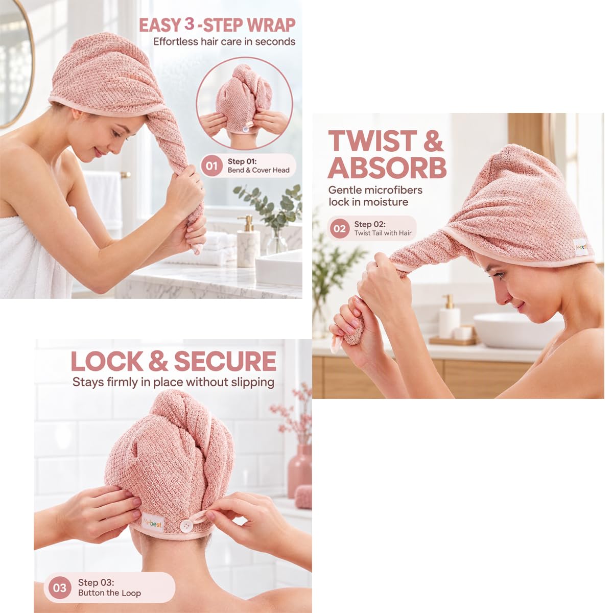 Microfiber Hair Towels - Quick Dry & Absorbent -2